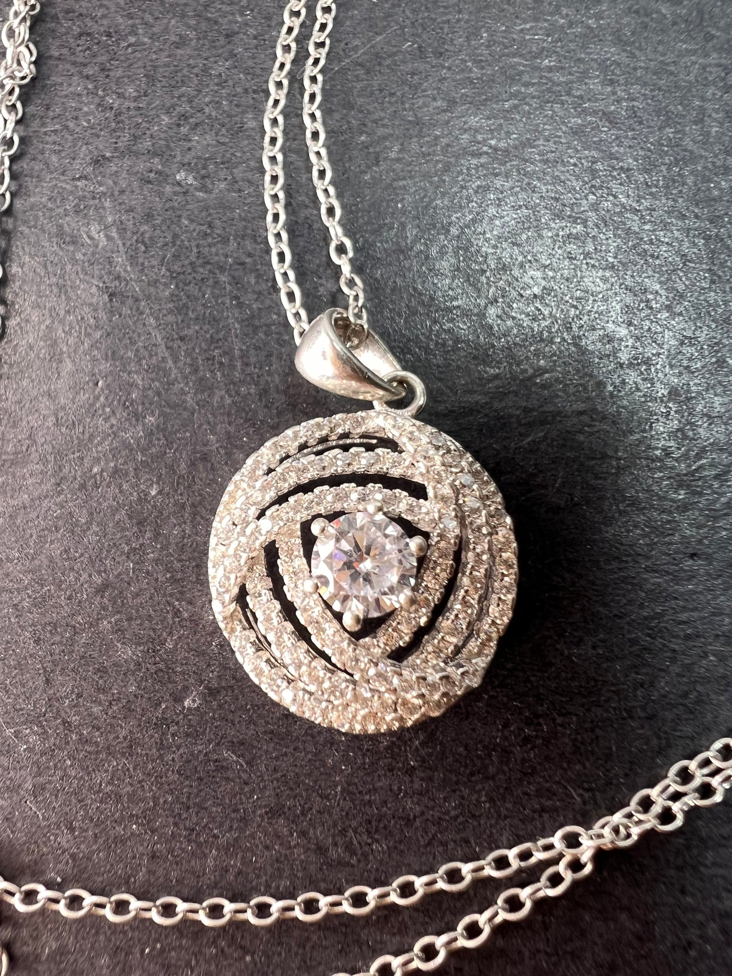 Cz swirl circle sterling silver pendant and chain