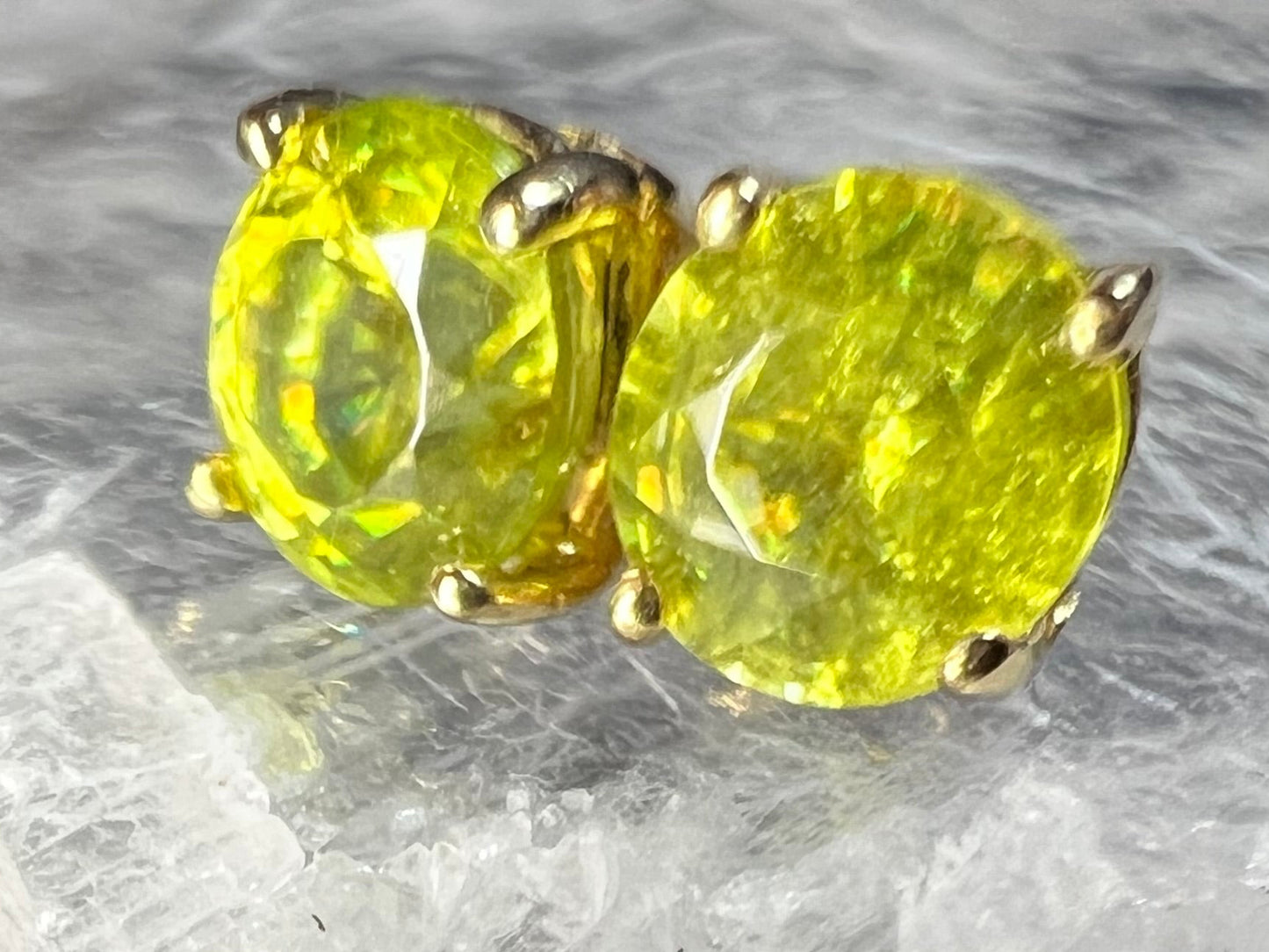 Rare Sphene Titanite Stud Earrings in 14k Yellow Gold