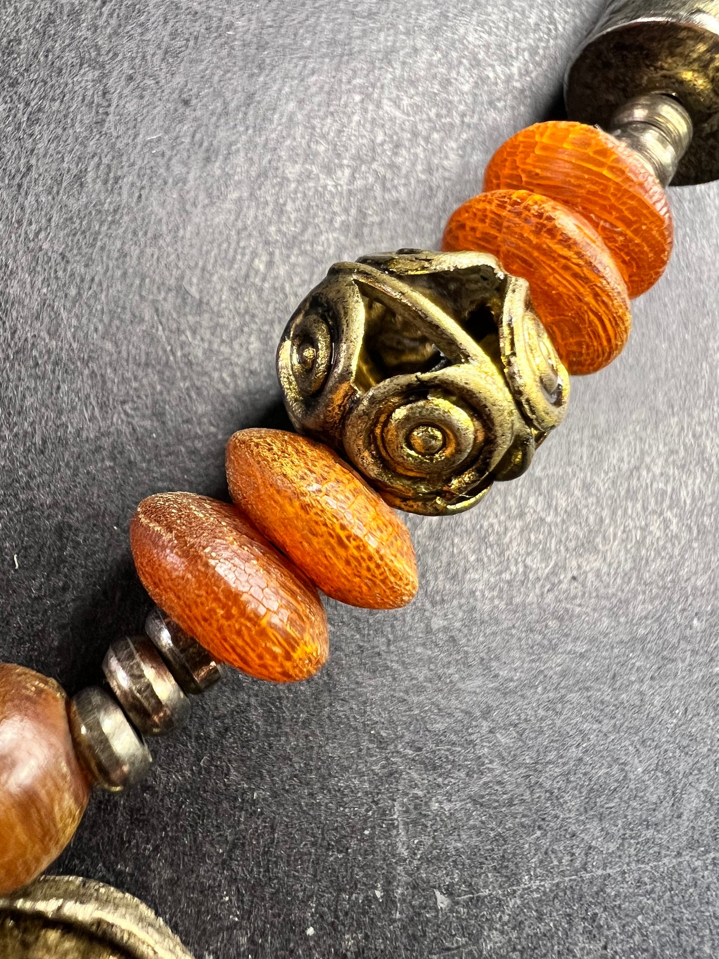 Vintage Berber Amber Resin Coin Necklace Tribal North African Style