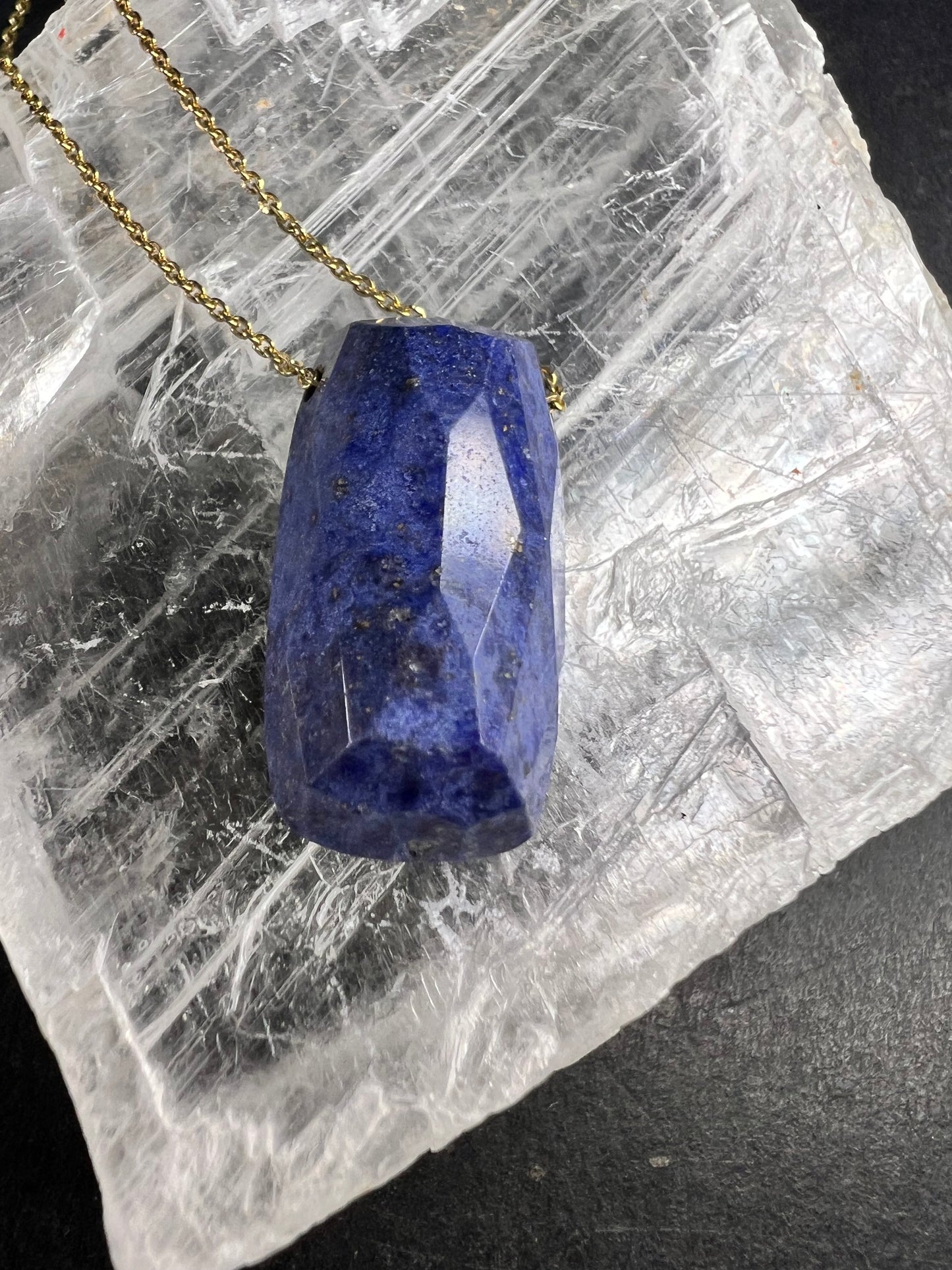 Dumortierite Pendant Necklace 23” Gold Over 925 Italy Adjustable