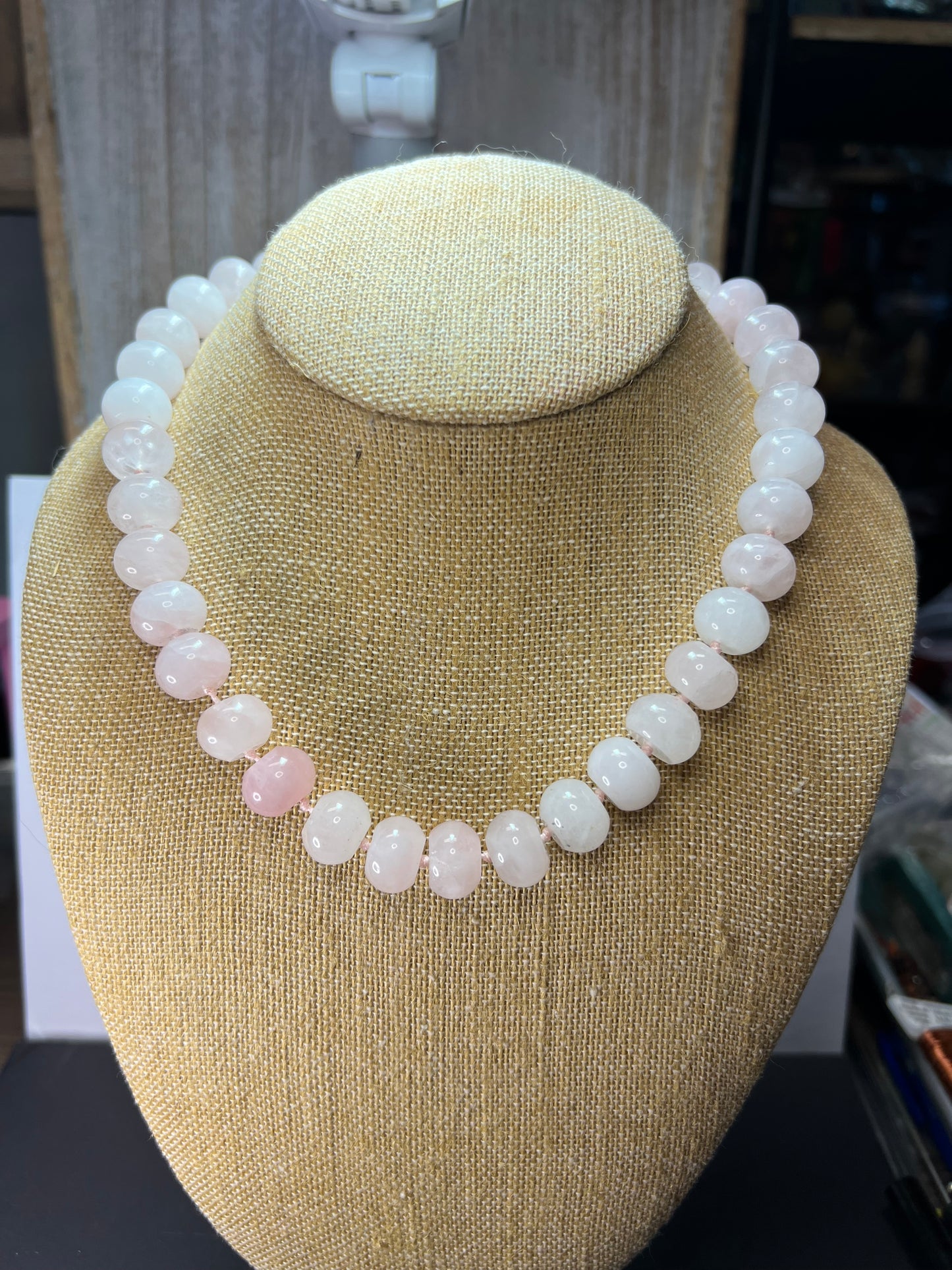 Rose quartz knotted necklace