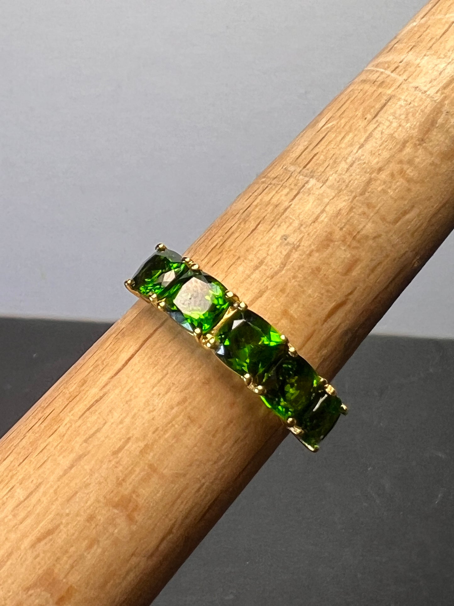 Natural Chrome Diopside 5 Stone Band Ring in Vermeil Yellow Gold Sterling Silver 3.00 ctw