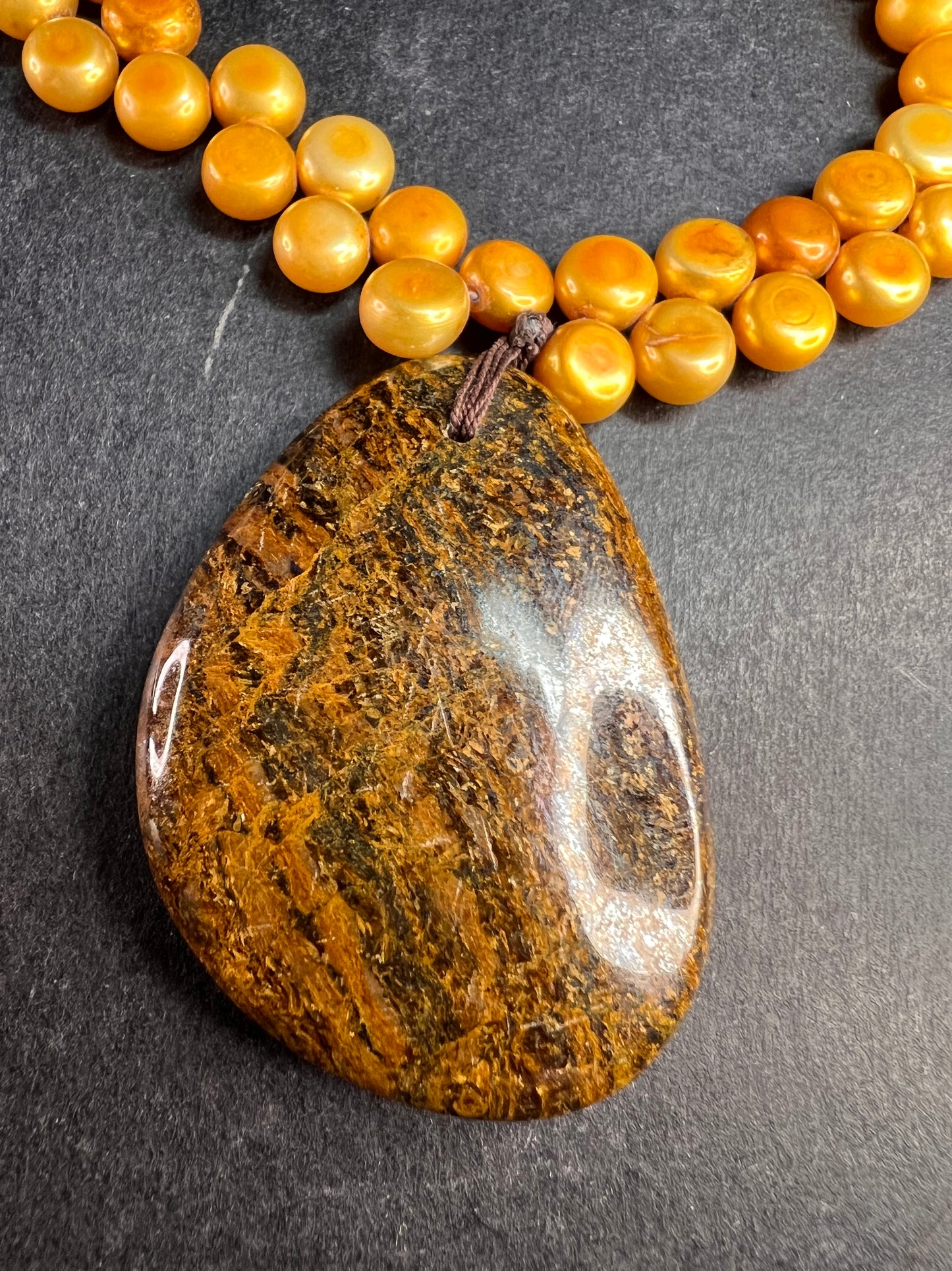 NEW freshwater pearl and bronzite necklace with sterling silver clasp