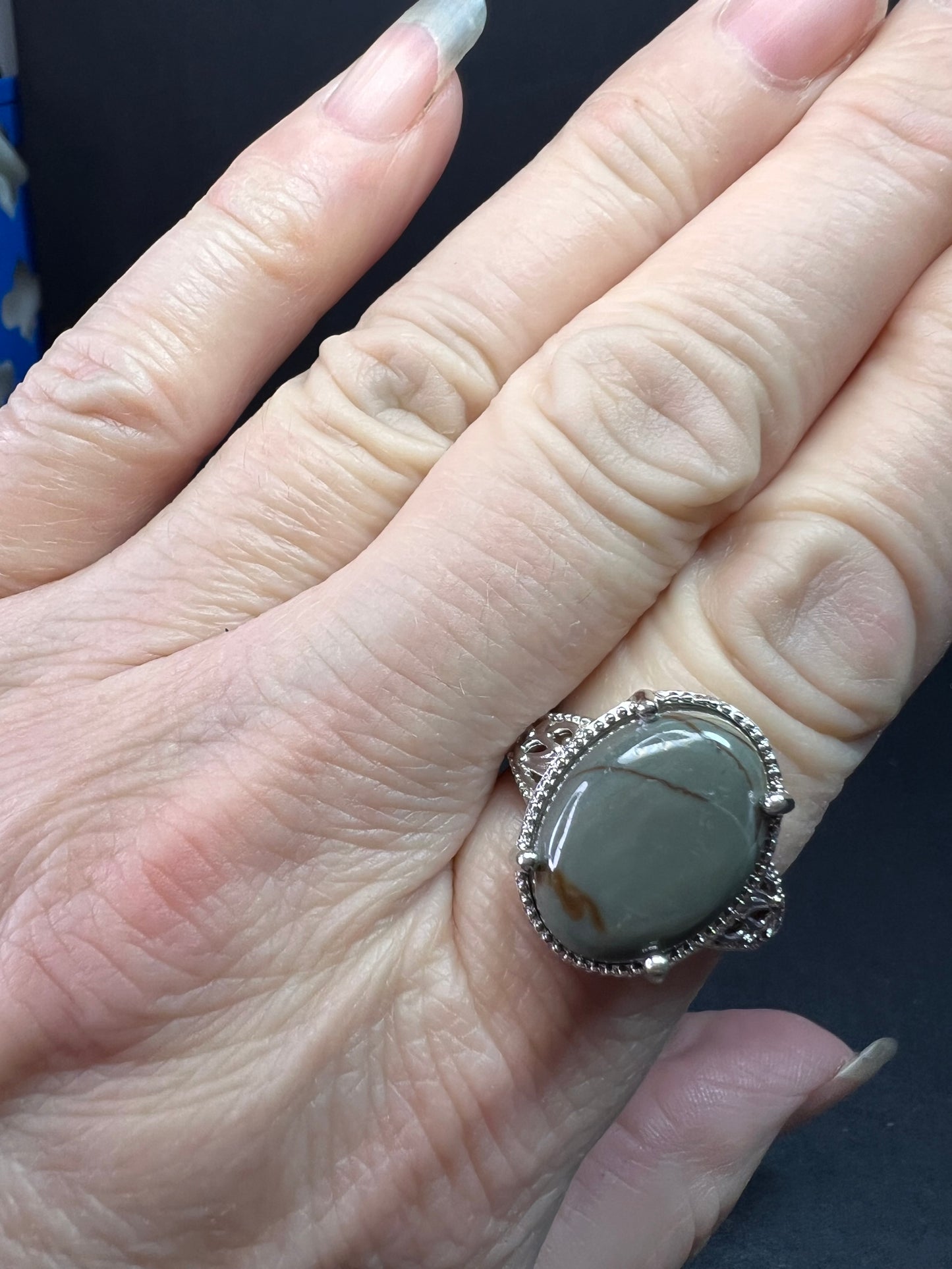 NEW Venus Jasper ring in platinum over brass size 10
