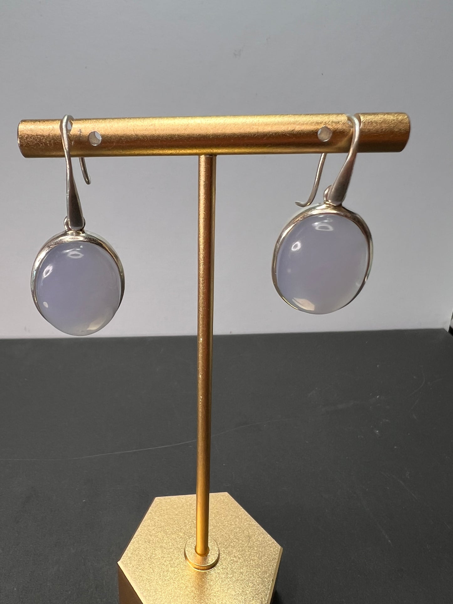 NEW blue chalcedony sterling silver dangle earrings 10.88 grams