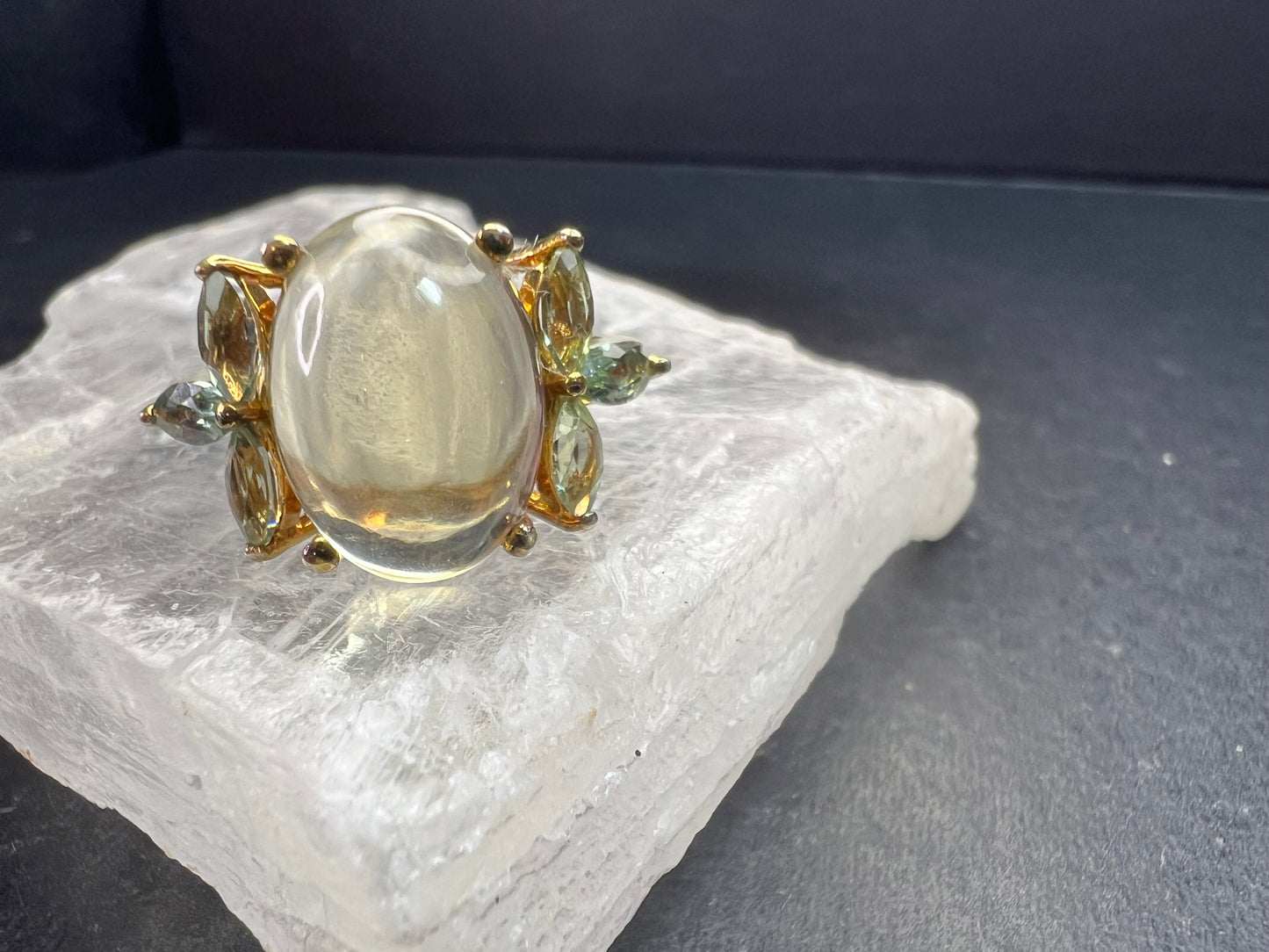 Champagne Quartz & Apatite Vermeil Ring Size 9