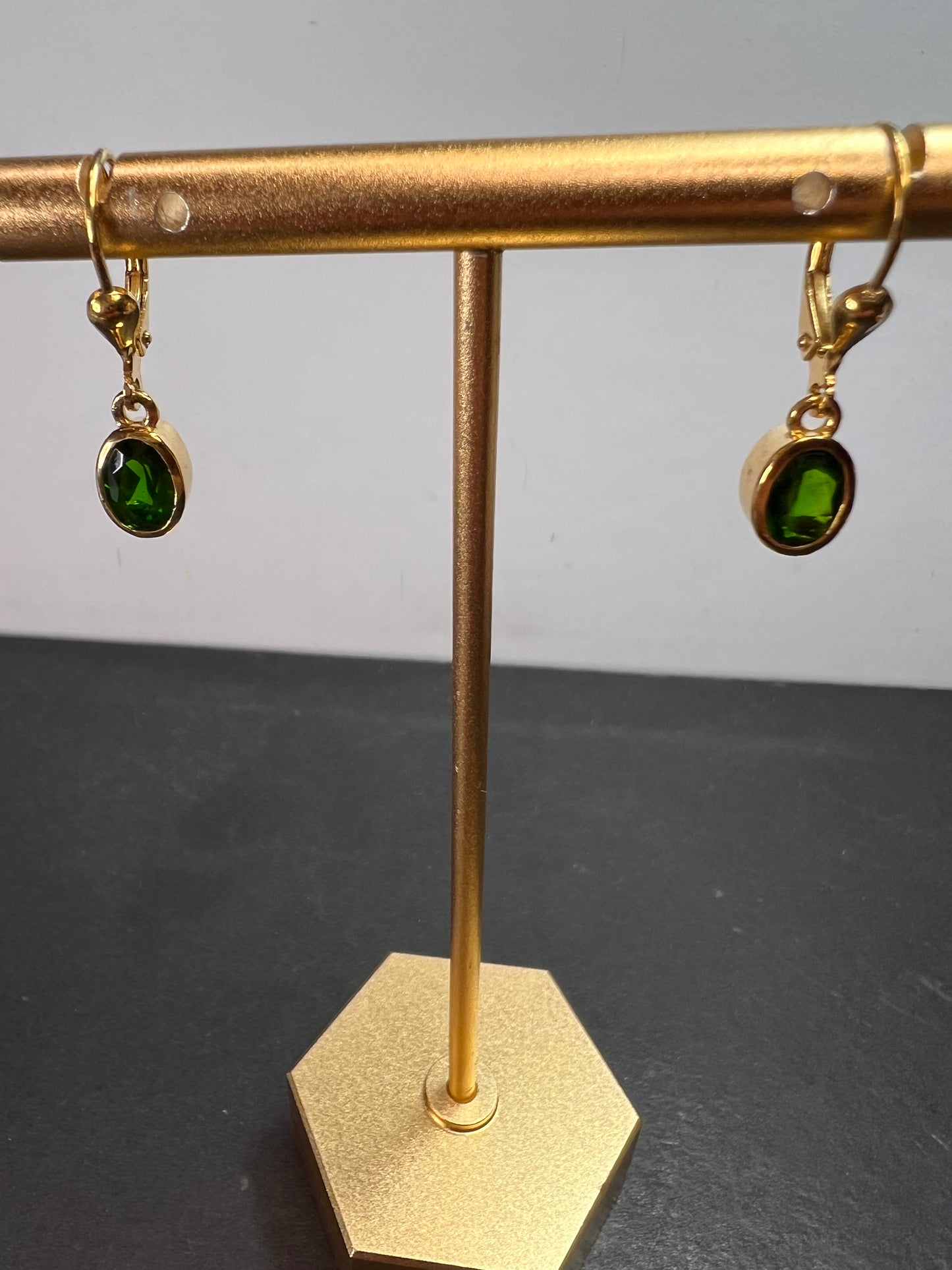 Chrome diopside lever back earrings in gold over sterling silver