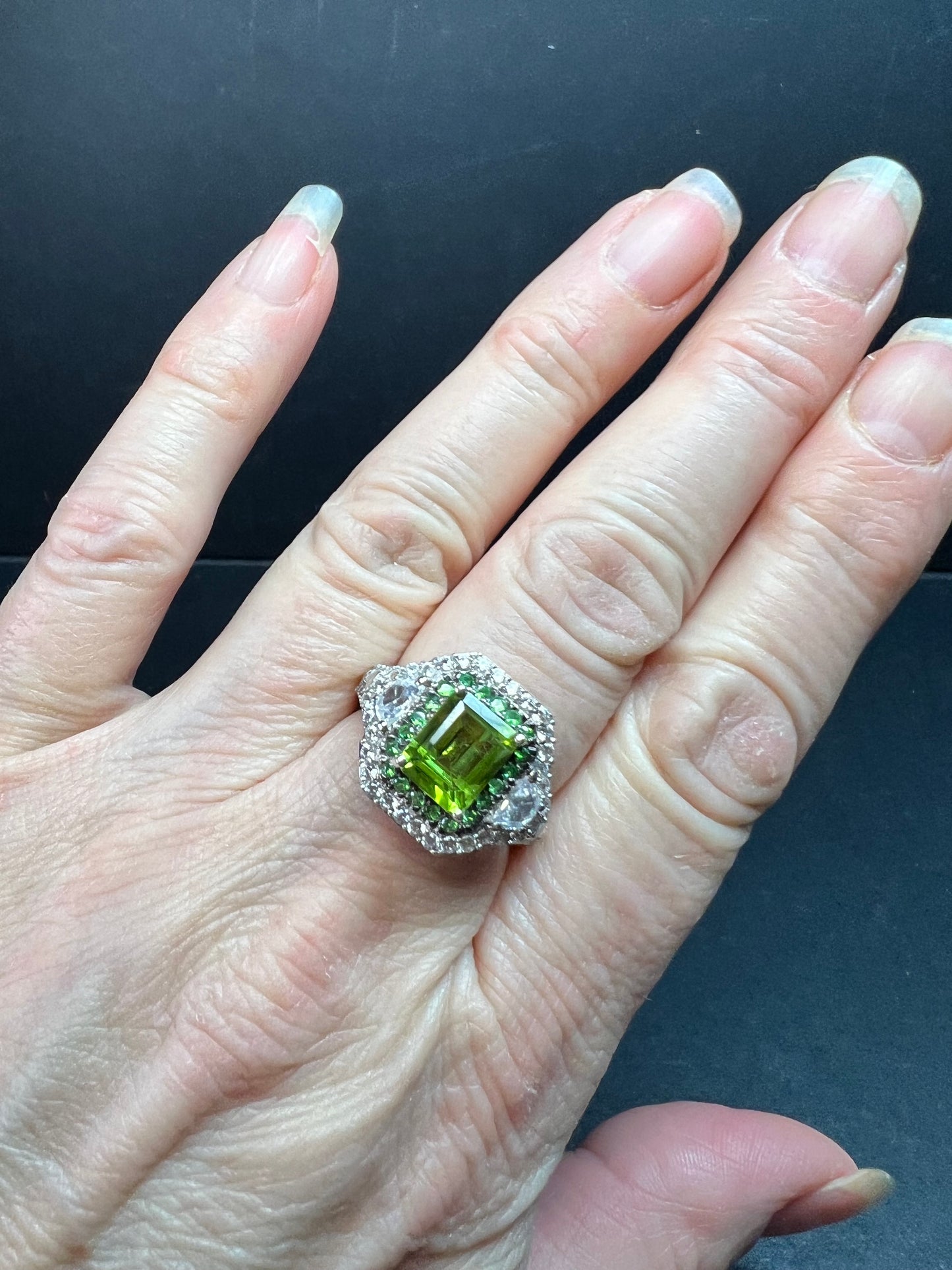NEW Peridot Tsavorite Zircon Halo Ring 4.30ctw Sz 8