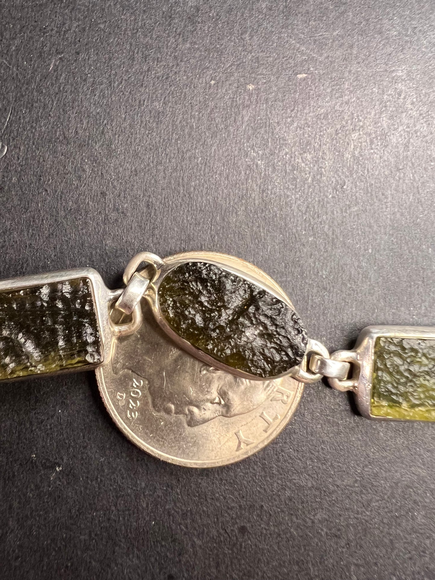 SOLD NEW Moldavite old stock sterling silver toggle bracelet