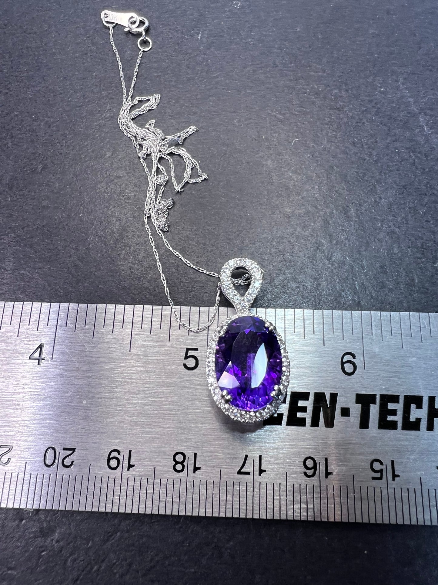 African amethyst 10k white gold and topaz halo pendant and chain necklace