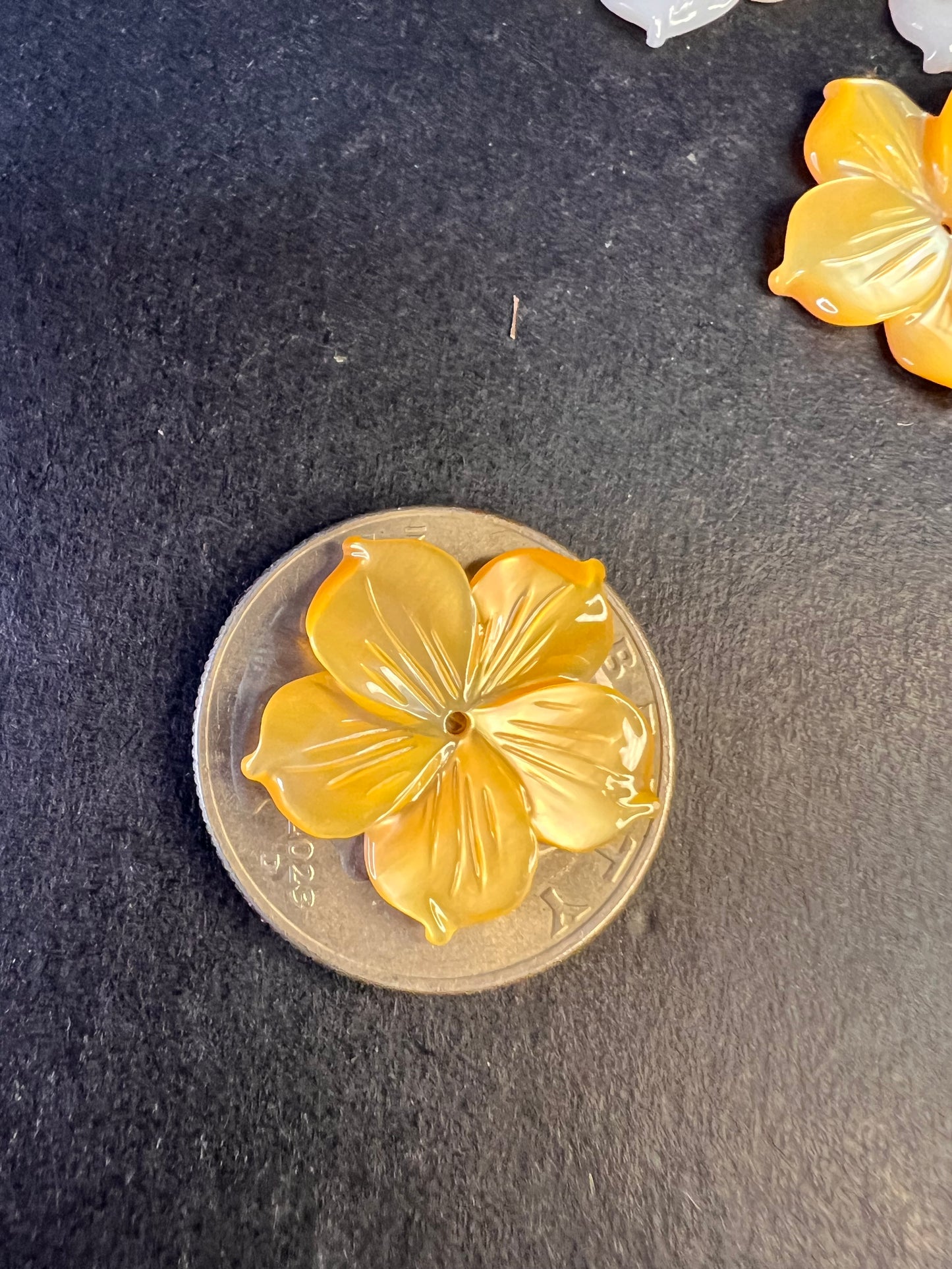 Vintage dead stock set of mother of pearl plumeria stud earrings in sterling silver