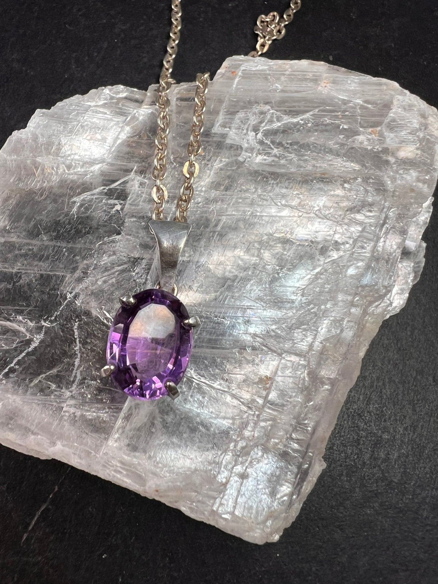 Vintage Amethyst Sterling Silver Pendant on 960 Silver Chain 18”