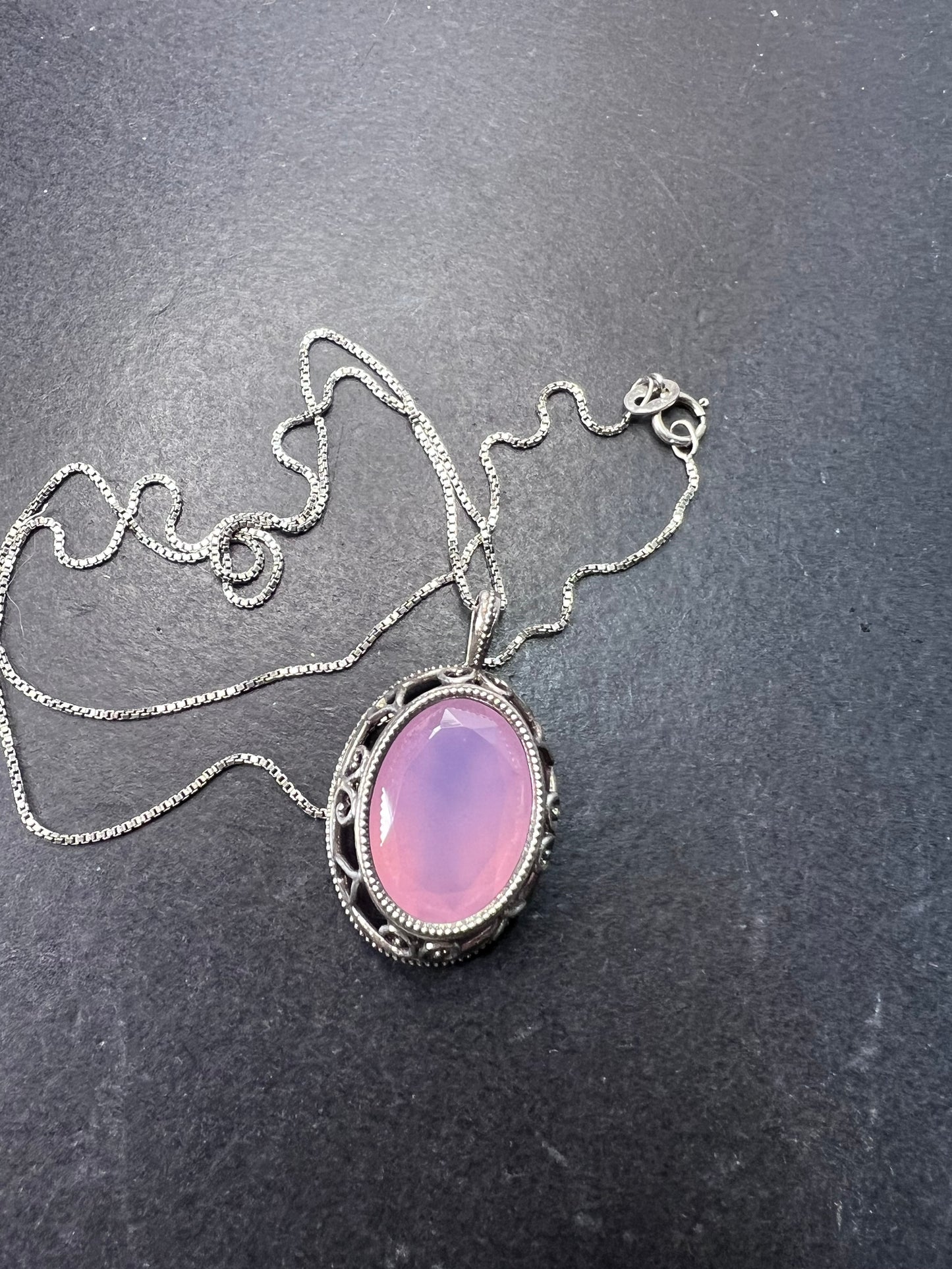 Pink chalcedony sterling silver pendant and 18 inch chain Becky