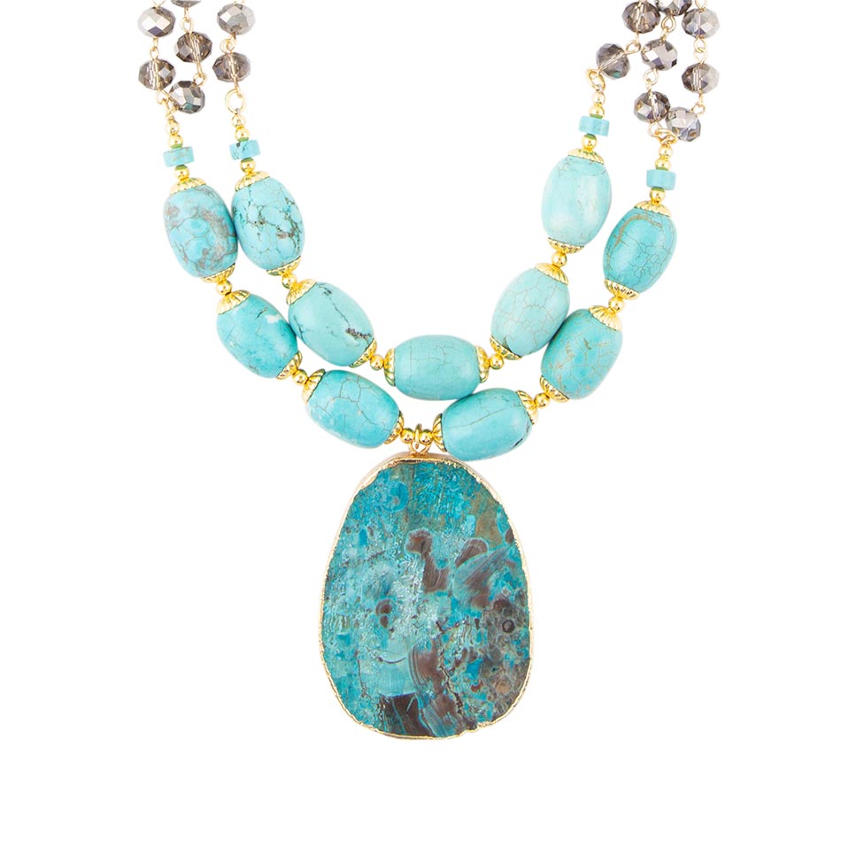 Barse Baron Blue Turquoise Magnesite Pendant Statement Necklace