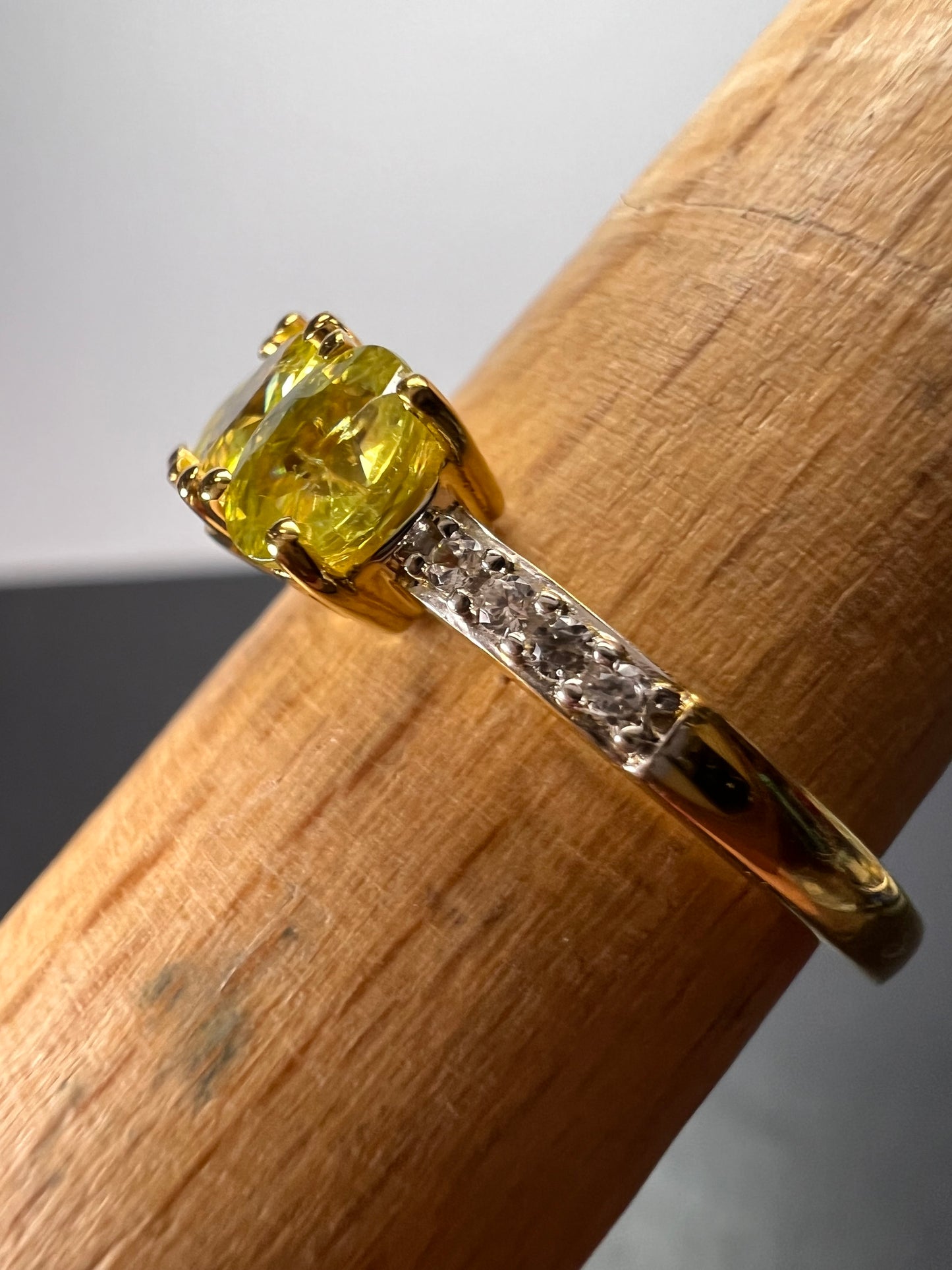 Sava sphene and white zircon triple stone ring in vermeil yellow gold over sterling silver size 8 *NEW*