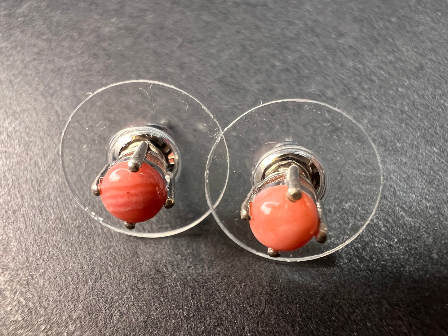 NEW Oregon peach opal 6mm stud earrings in rhodium over sterling silver