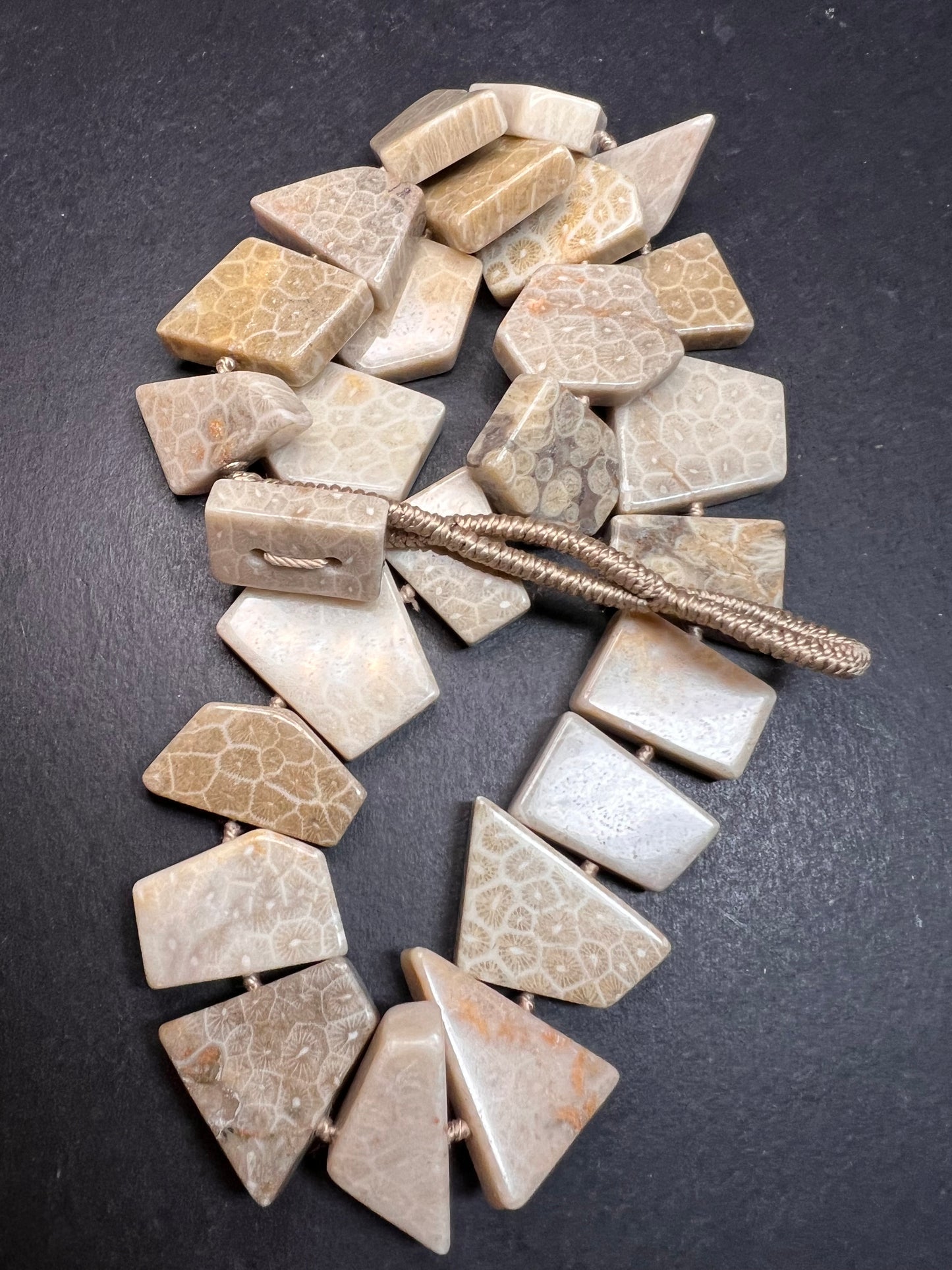 NEW fossil coral knotted necklace