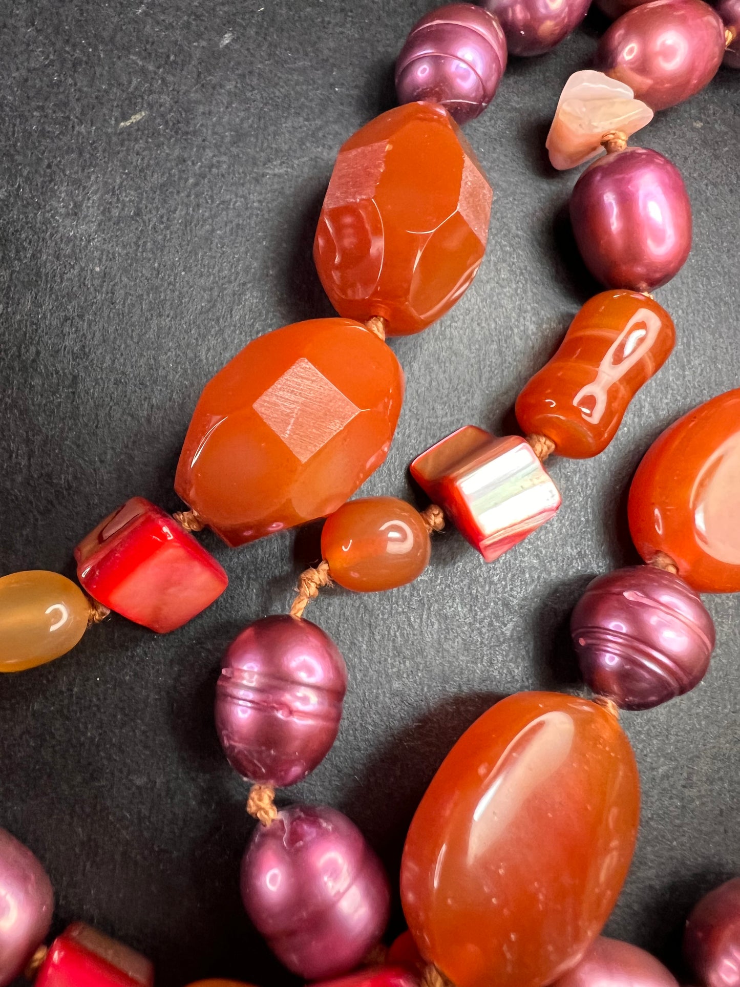 NEW carnelian and freshwater pearl multi strand necklace with sterling silver clasp