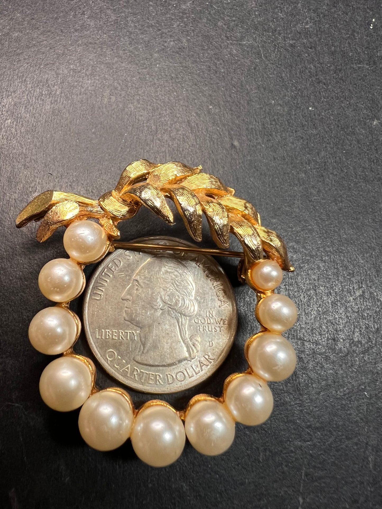 Vintage Marvella Faux Pearl Gold Tone Wreath Brooch Mid Century