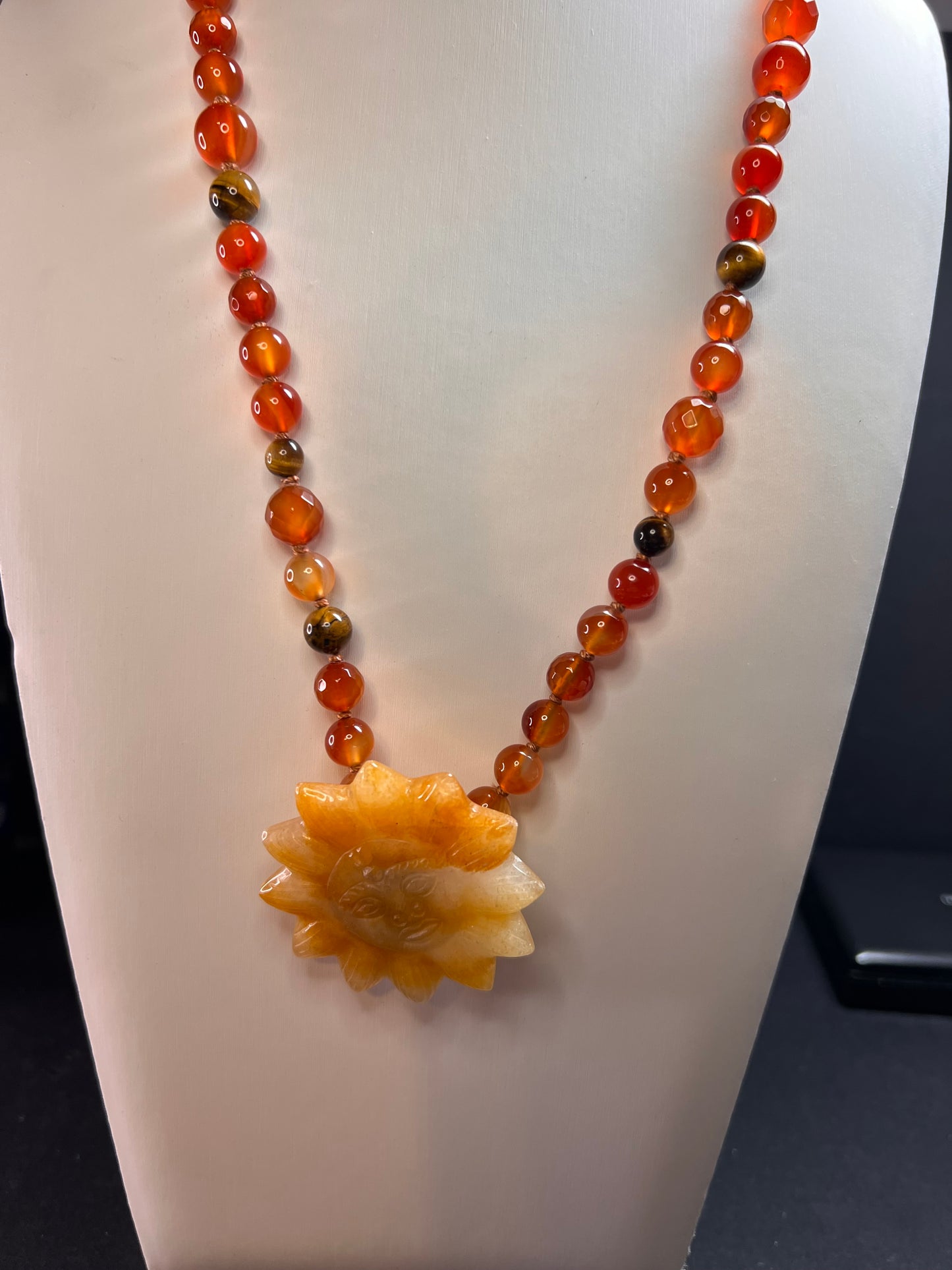 NEW carnelian multi stone sunface knotted necklace