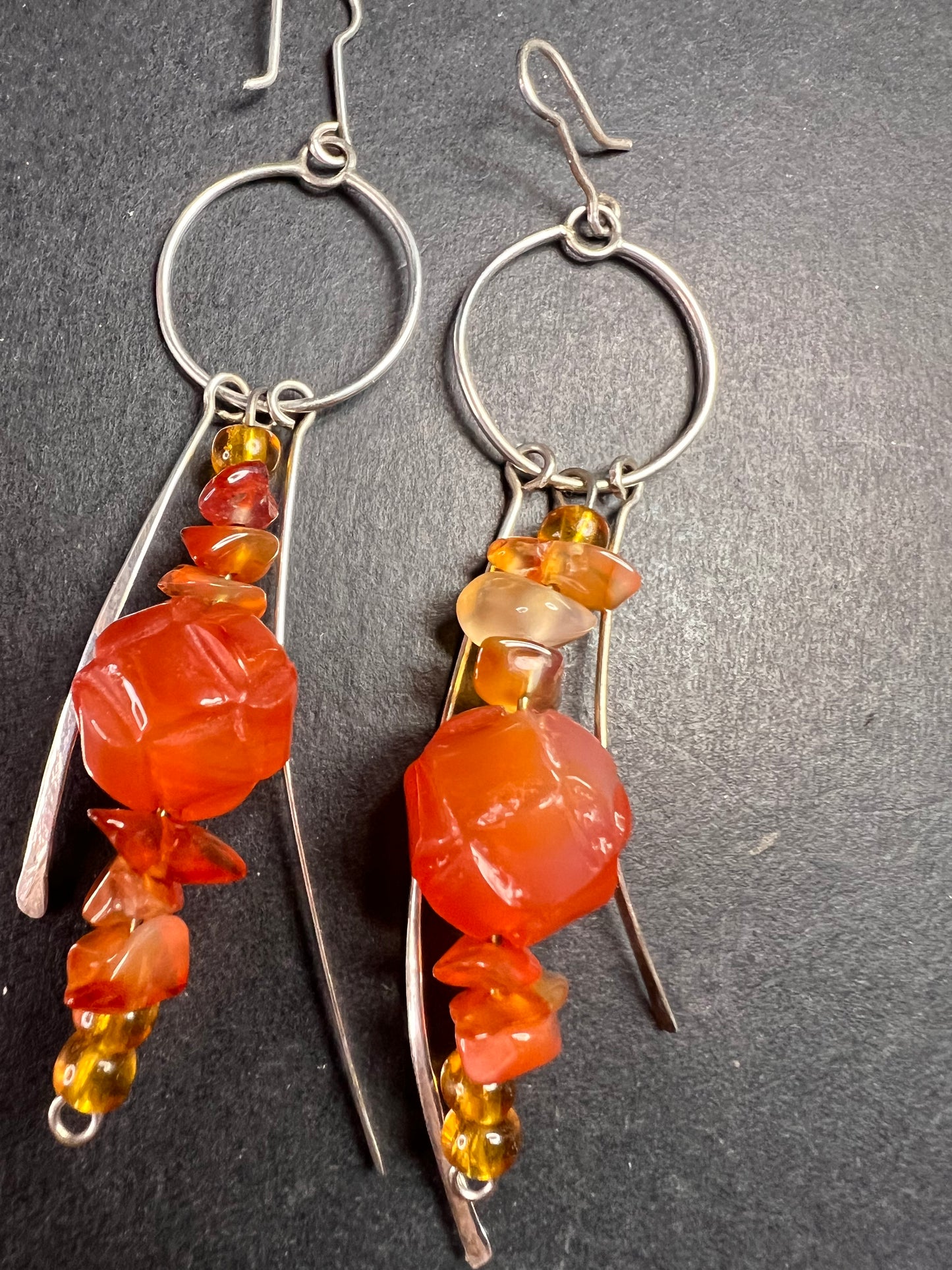 Vintage carnelian sterling silver dangle earrings