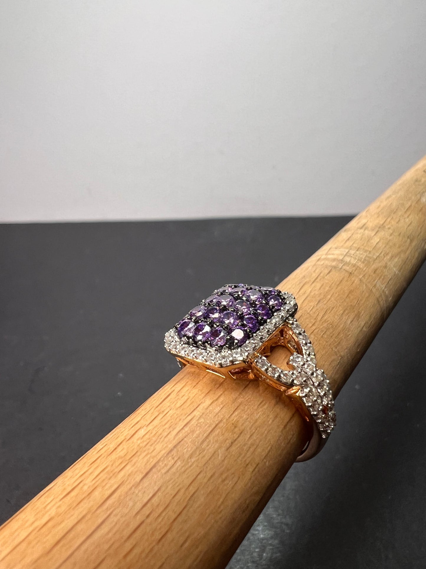 Bella Luce purple and white CZ rose gold over sterling silver cocktail ring size 9