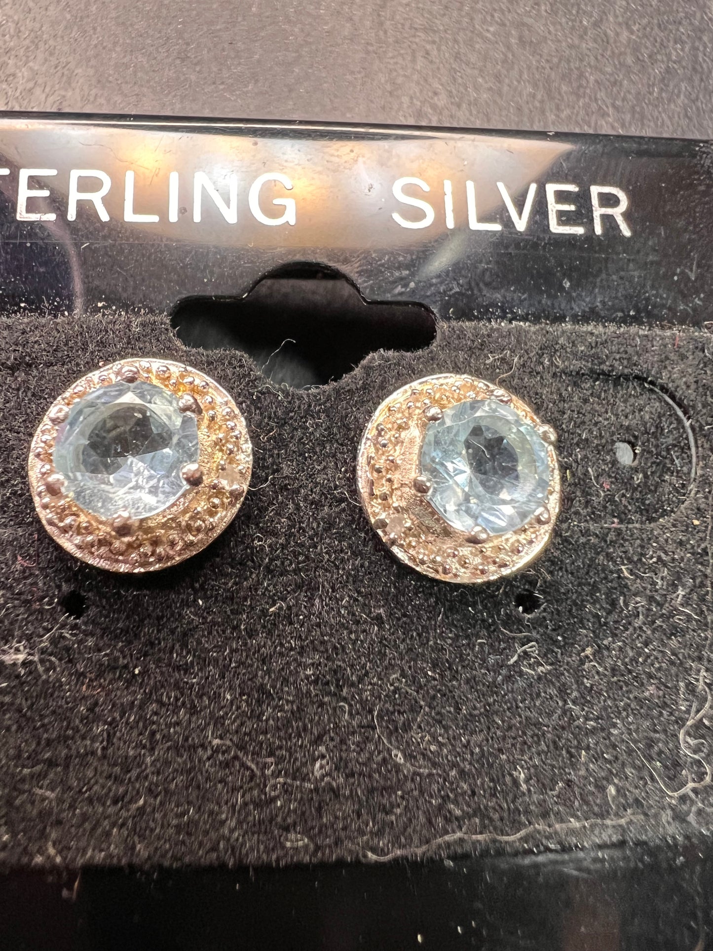 NEW blue topaz and diamond sterling silver stud earrings