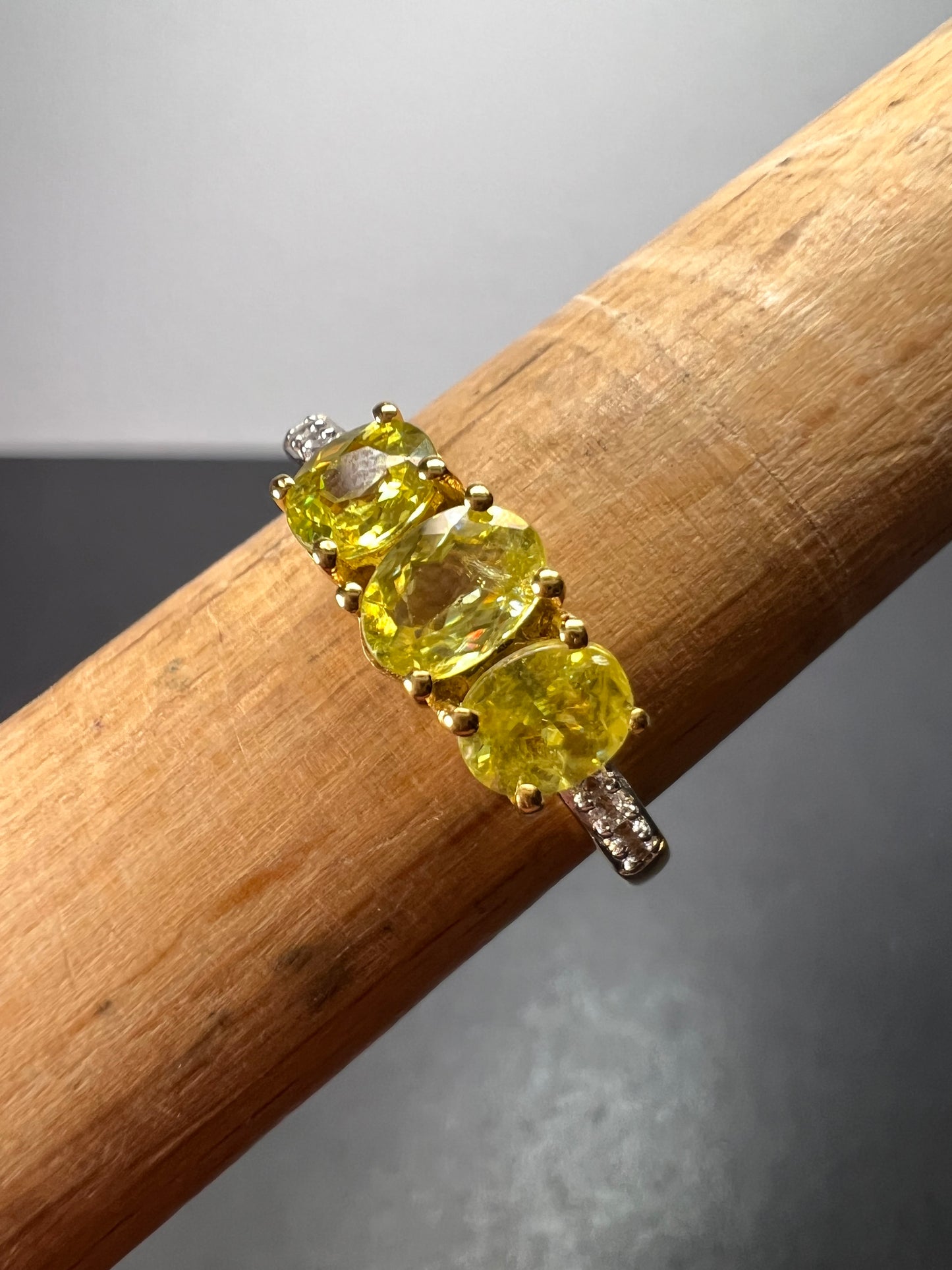 Sava sphene and white zircon triple stone ring in vermeil yellow gold over sterling silver size 8 *NEW*