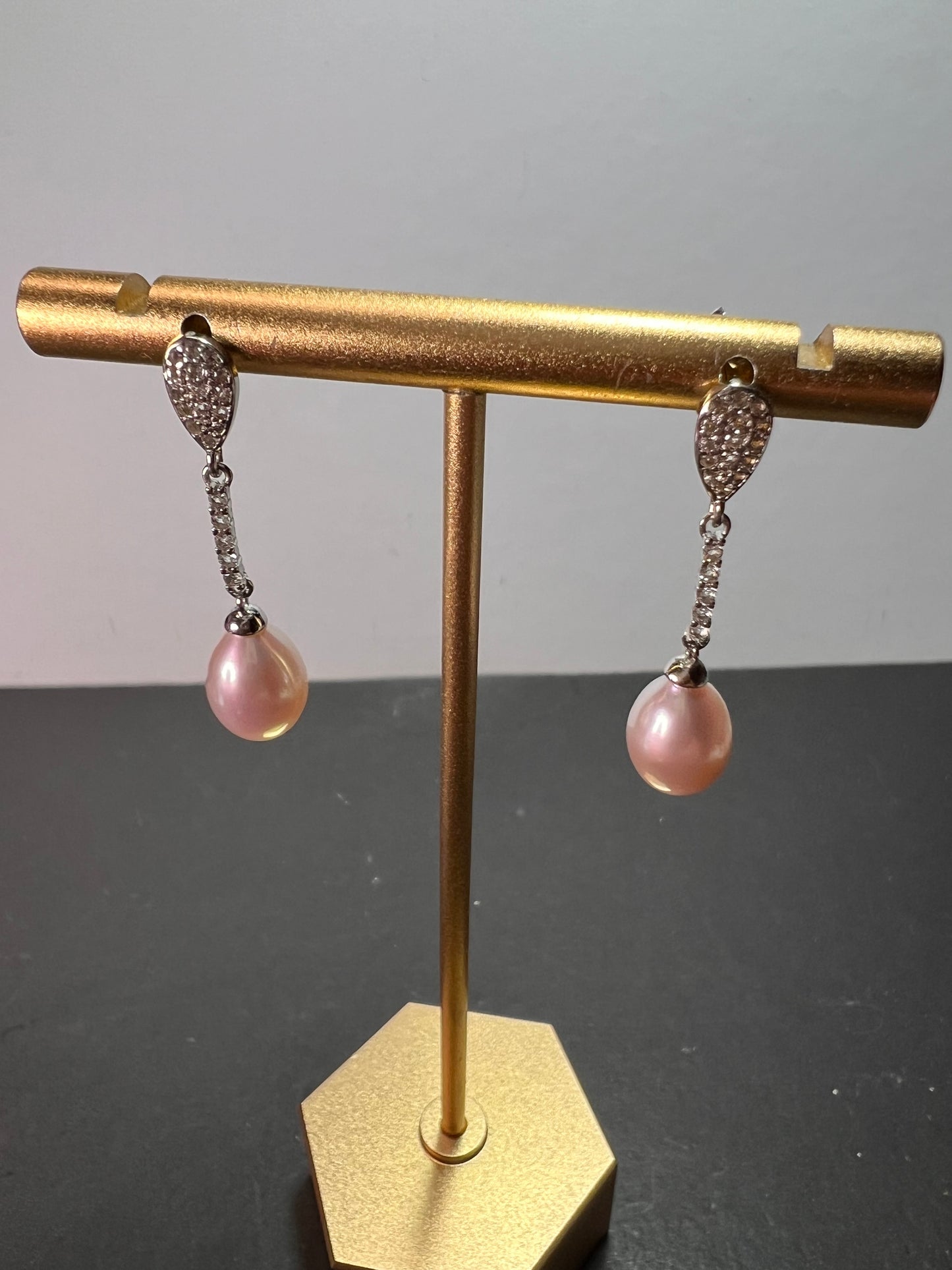 Cultured Freshwater Pearl And White Topaz Rhodium Over Sterling Silver Drop Earrings