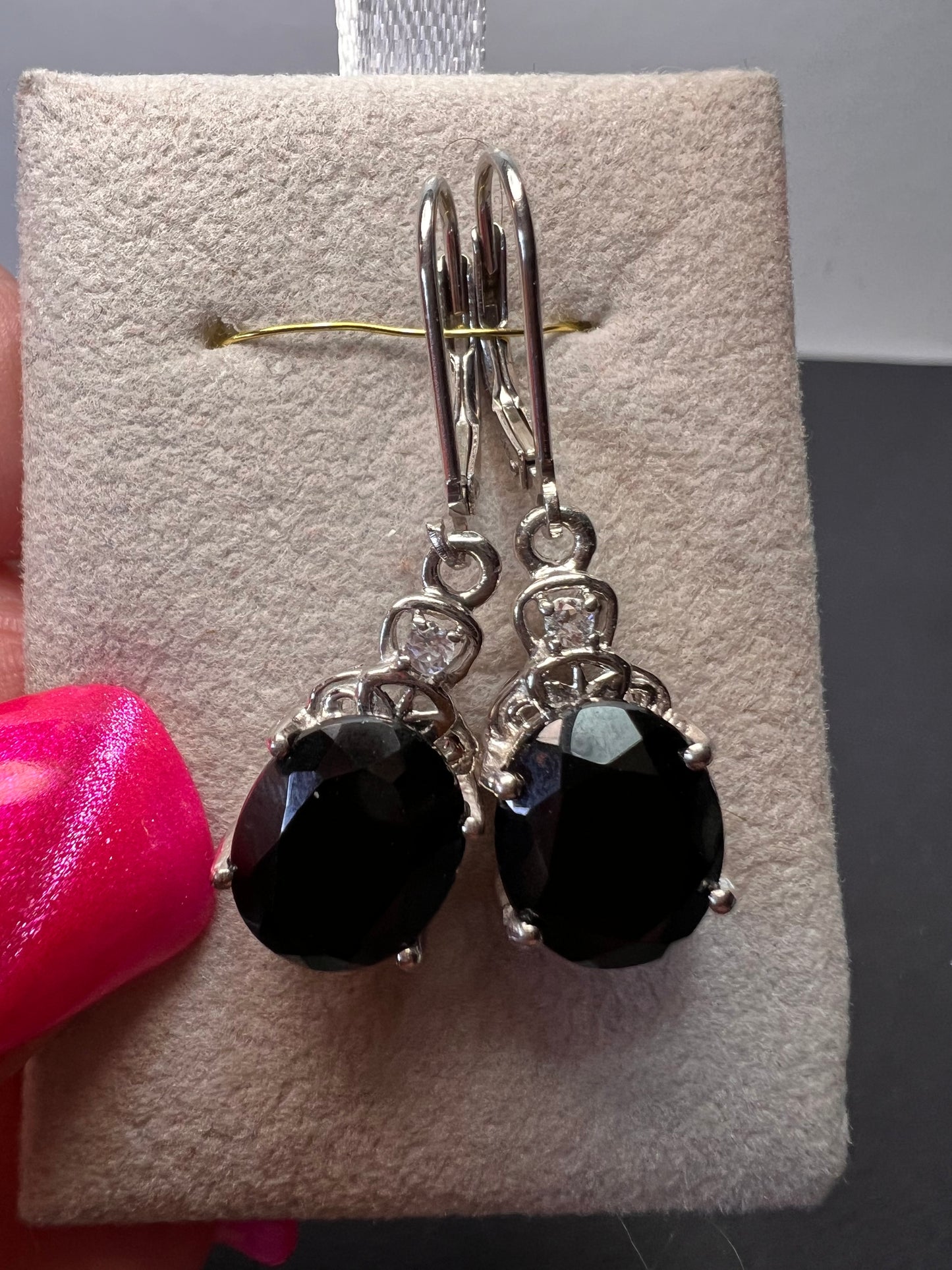 Black spinel lever back Sterling earrings