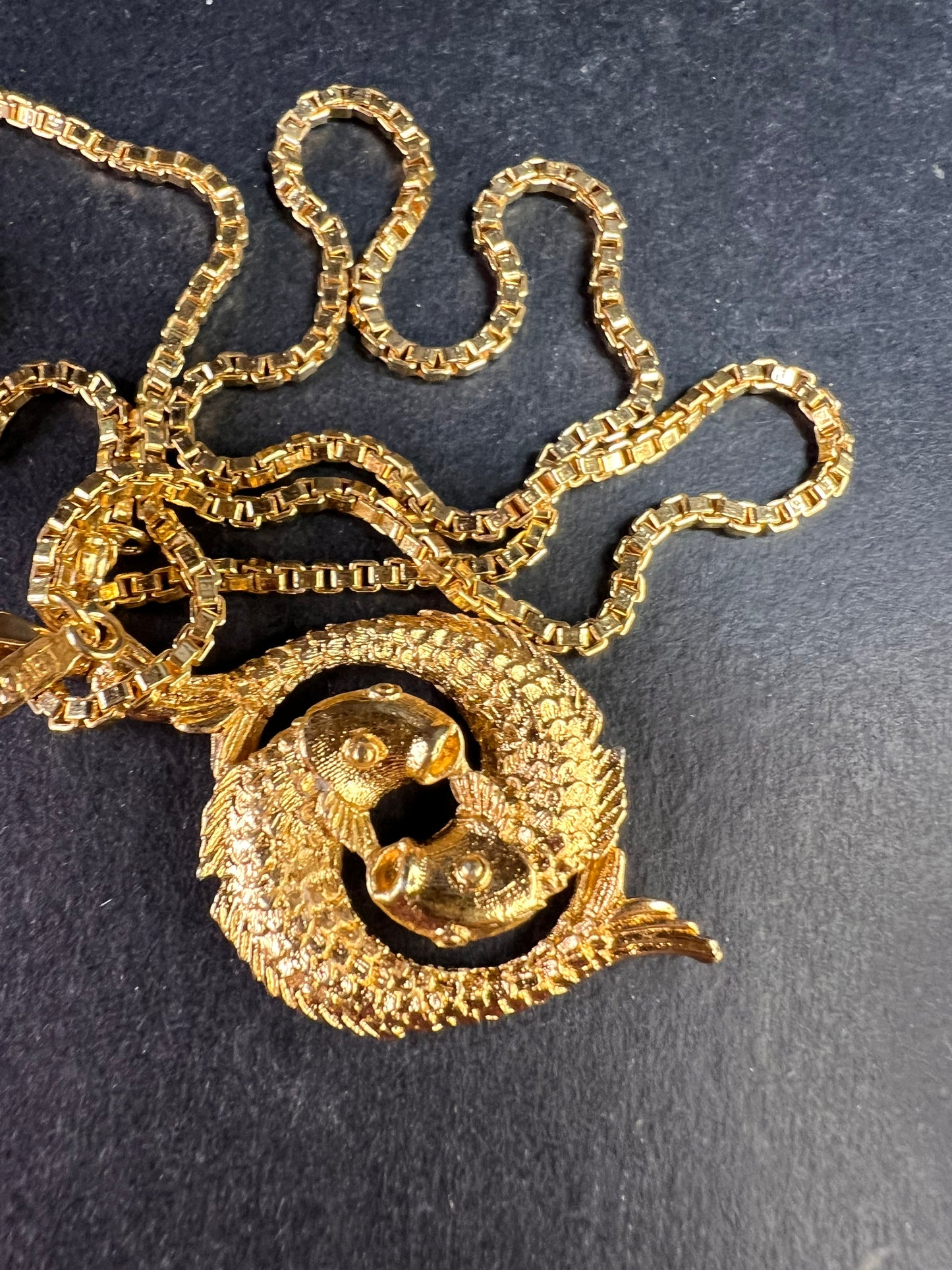 Vintage Monet Pisces Ouroboros Gold Tone Necklace 18 Inch
