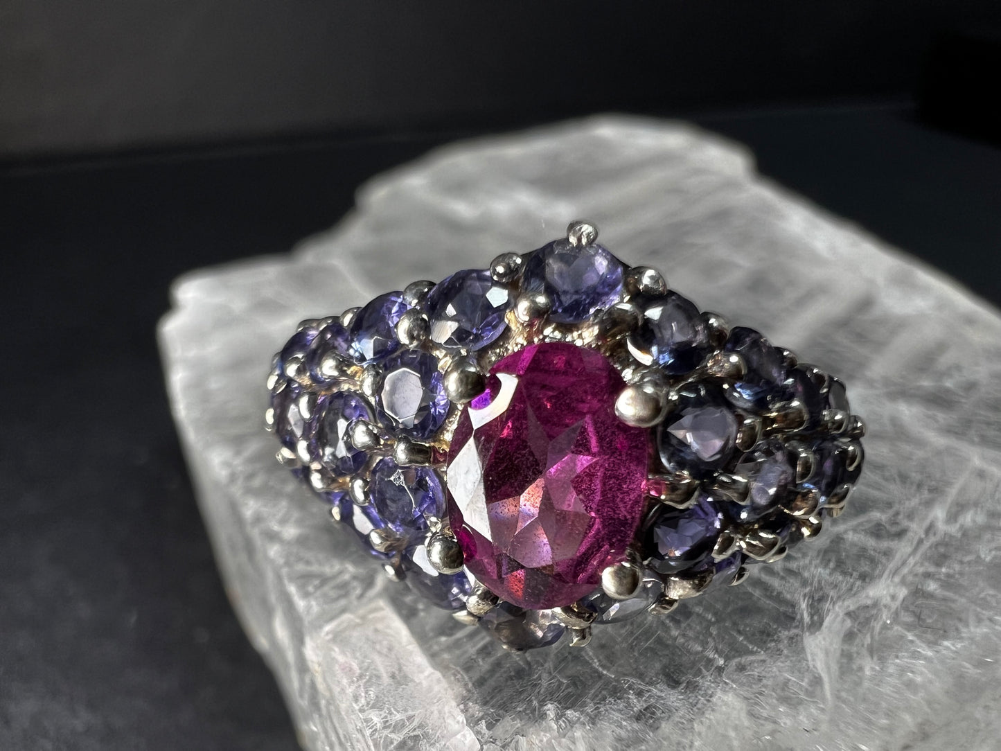 Pink Tourmaline Tanzanite Sterling Silver Cluster Ring Size 7