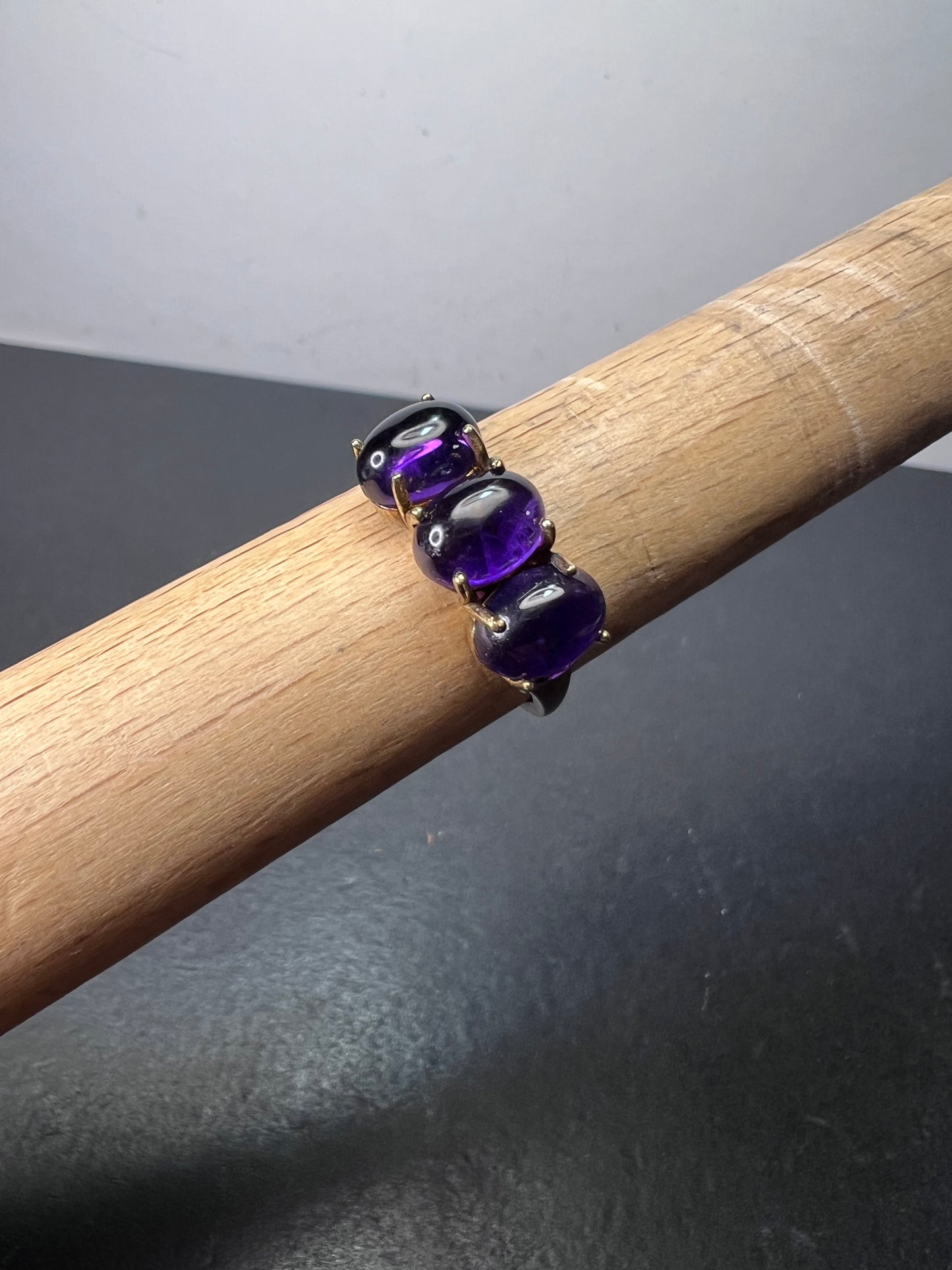 Triple amethyst stone ring in gold over sterling silver size 9