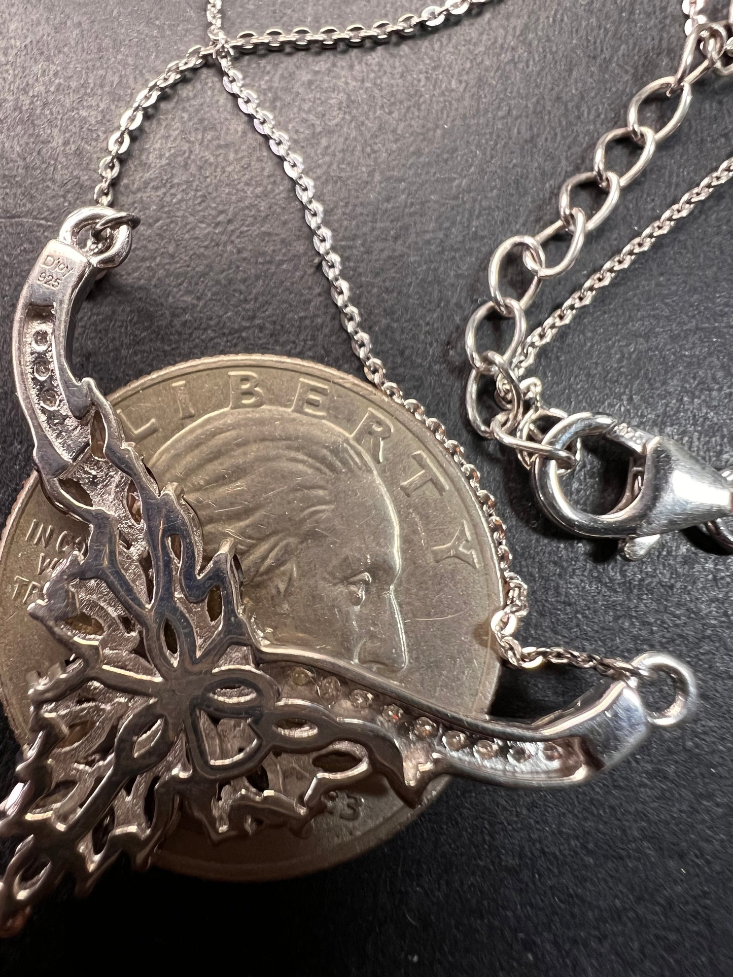 NEW Andalusite and Moissanite floral necklace in rhodium over sterling silver