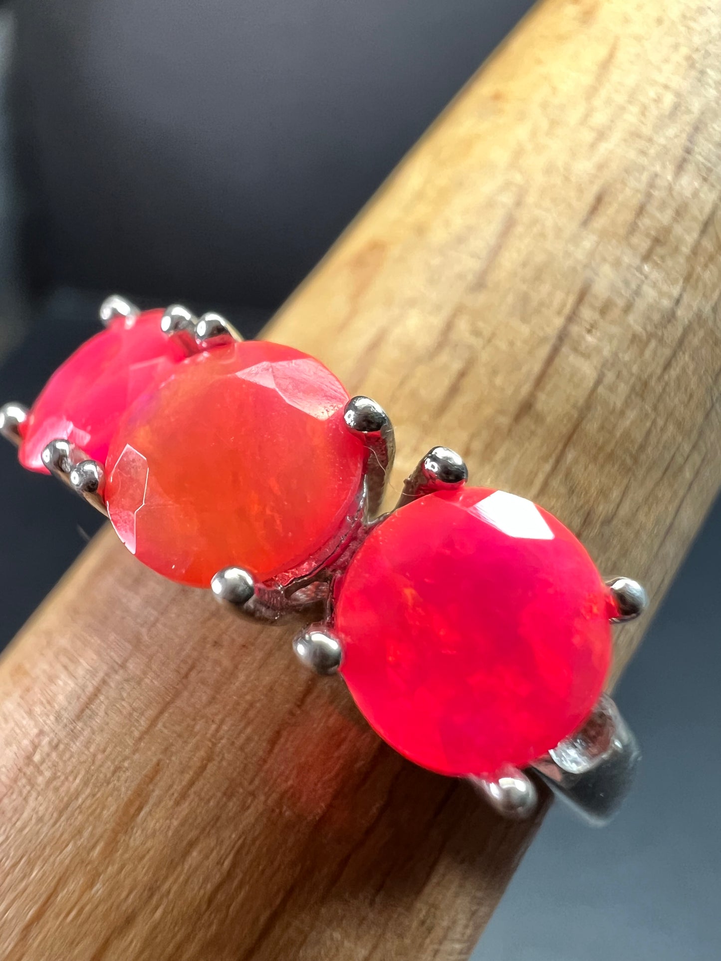 Sterling Silver Neon Pink Opal Ring Size 9 Topaz 925