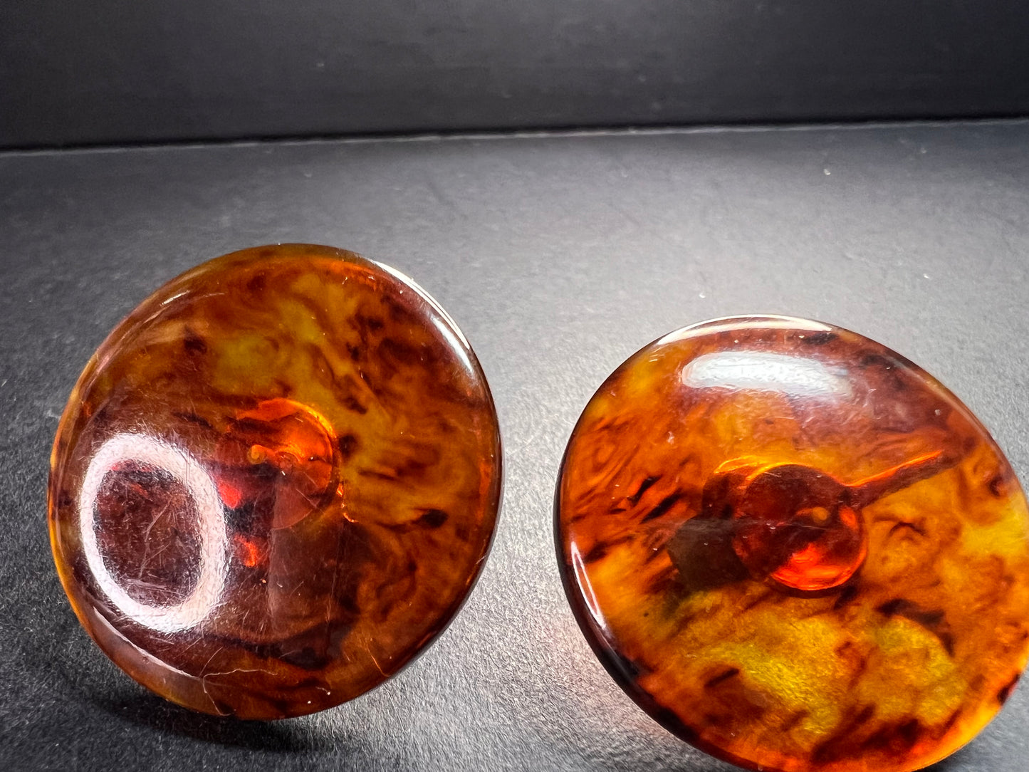 Vintage root beer Bakelite clip on button earrings