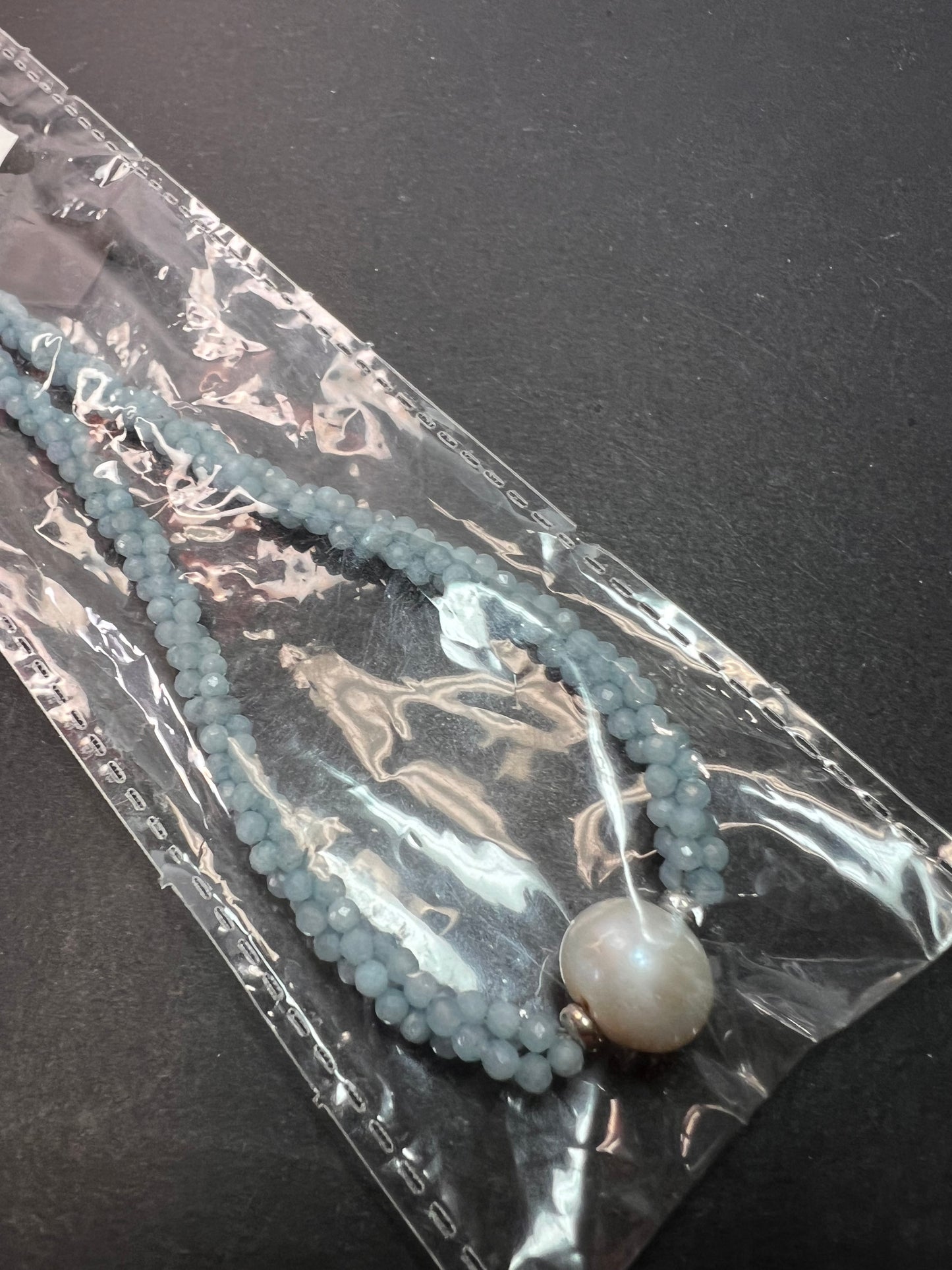 White Cultured Freshwater Pearl with Aquamarine Rhodium Over Sterling Silver Necklace *NEW*