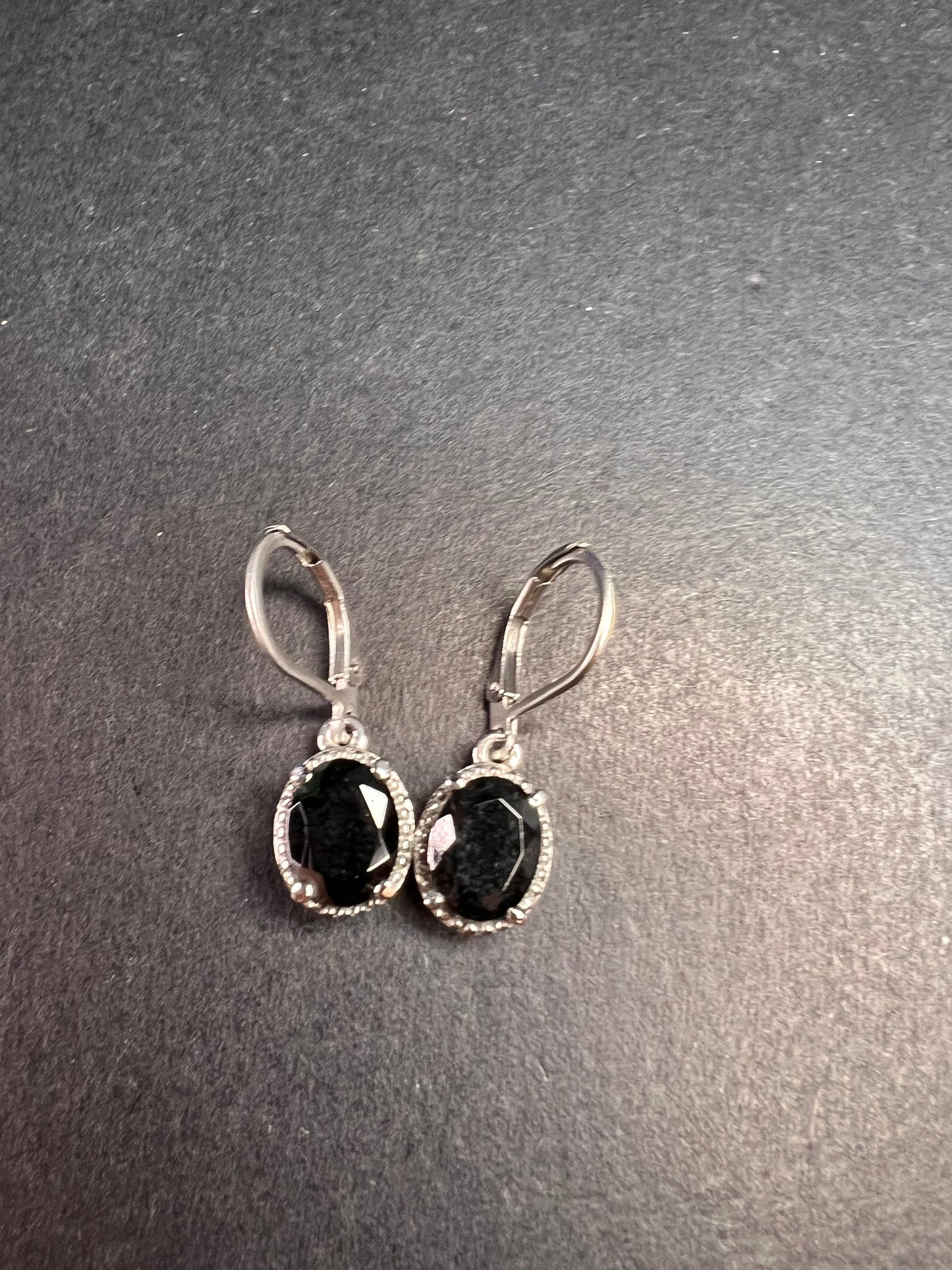 NEW black tourmaline lever back stainless steel earrings
