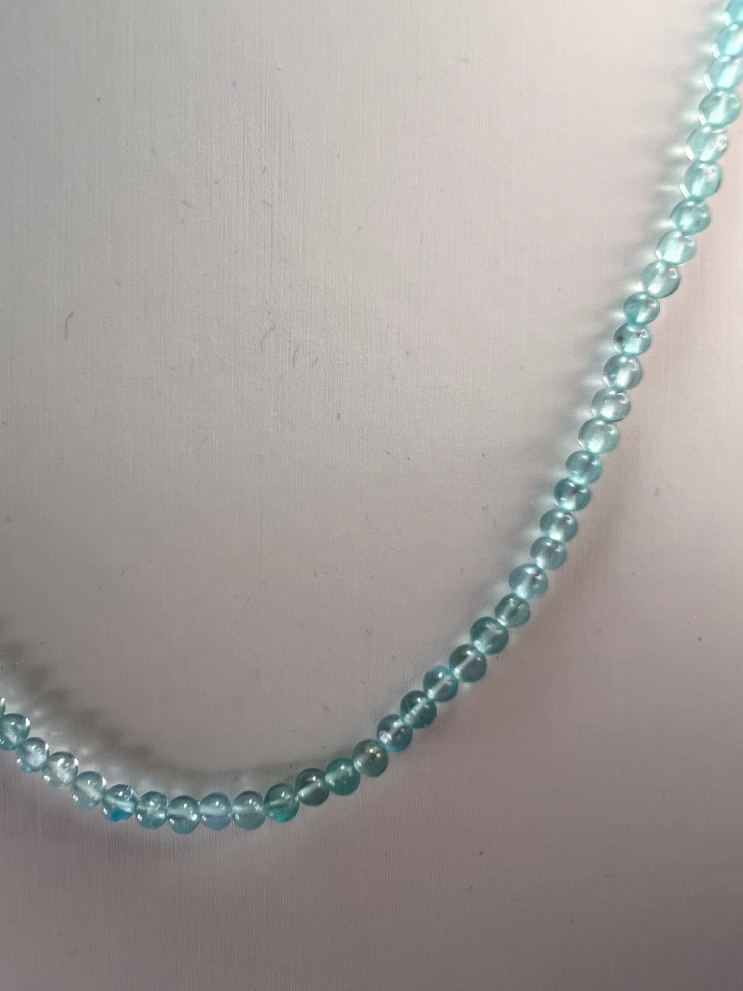 Blue apatite 2mm beaded necklace with sterling silver clasp