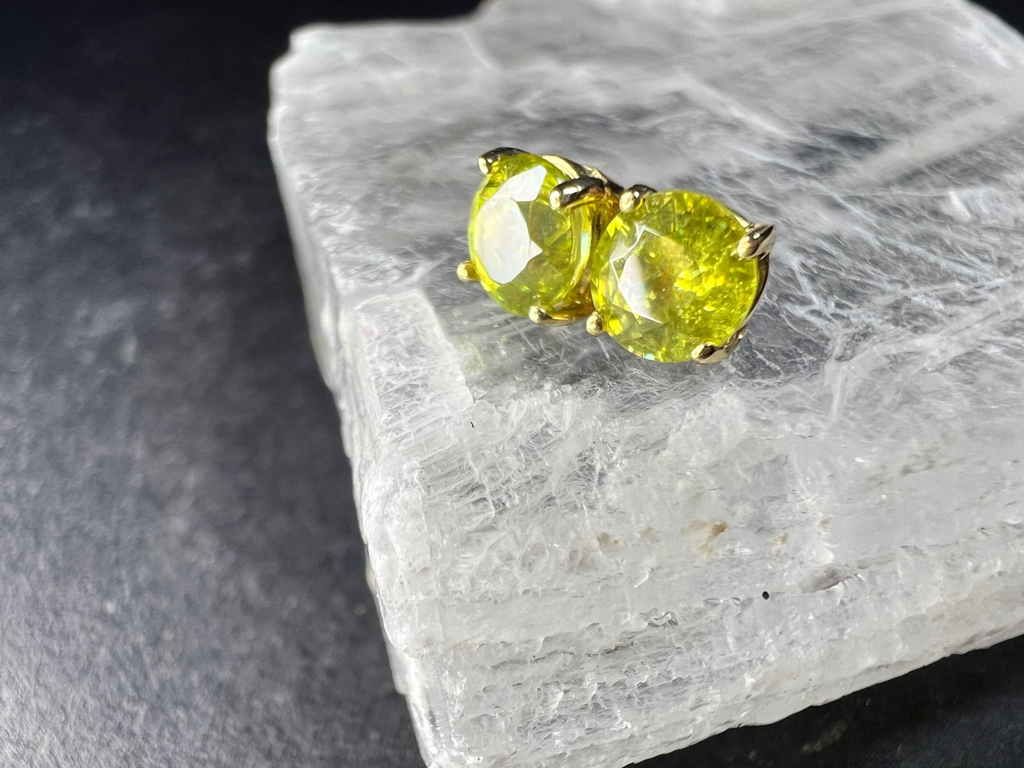 Rare Sphene Titanite Stud Earrings in 14k Yellow Gold