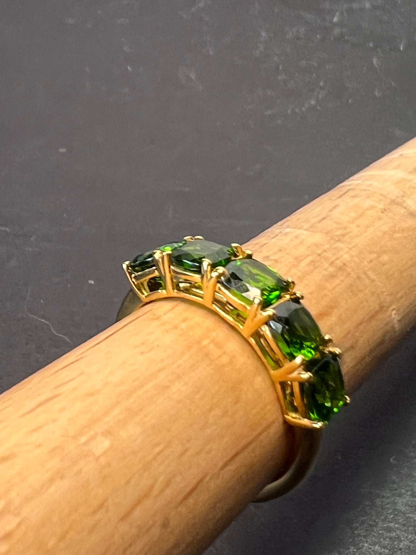 Natural Chrome Diopside 5 Stone Band Ring in Vermeil Yellow Gold Sterling Silver 3.00 ctw