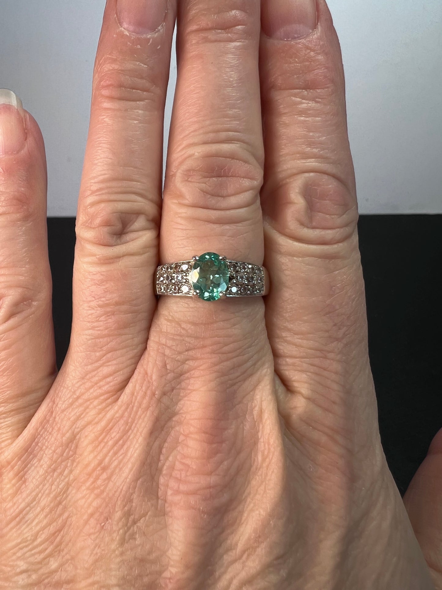 Paraiba apatite and white topaz ring size 9