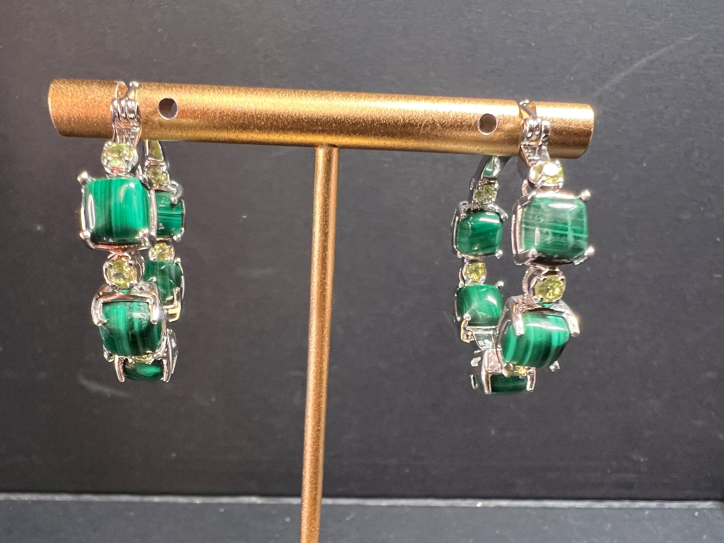 NEW malachite and peridot inside out hoop earrings in platinum over brass