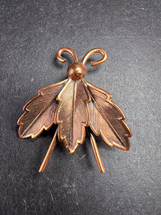 Vintage Bell Trading Post Copper Insect Pin Leaf Wings Southwestern