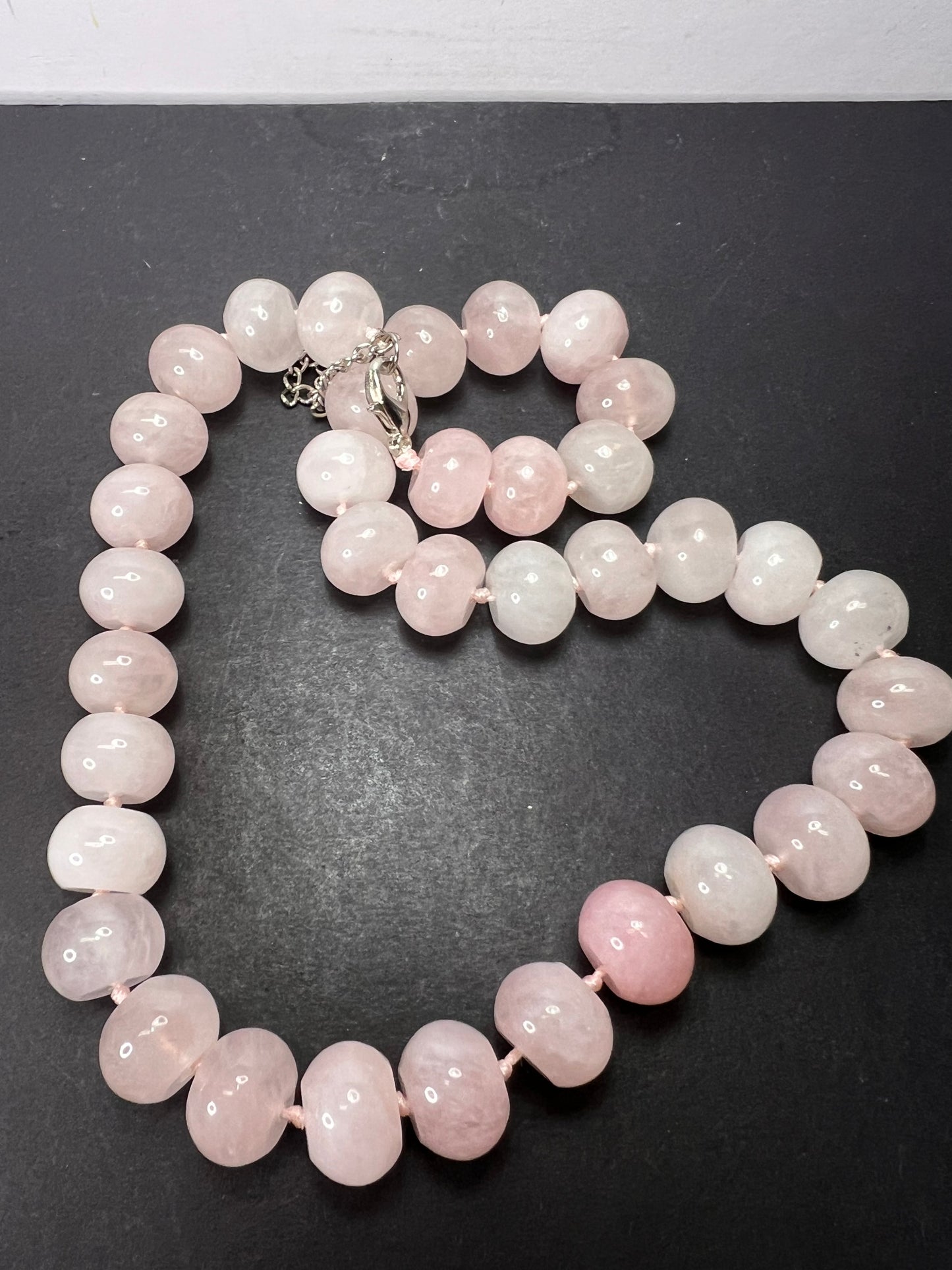 Rose quartz knotted necklace