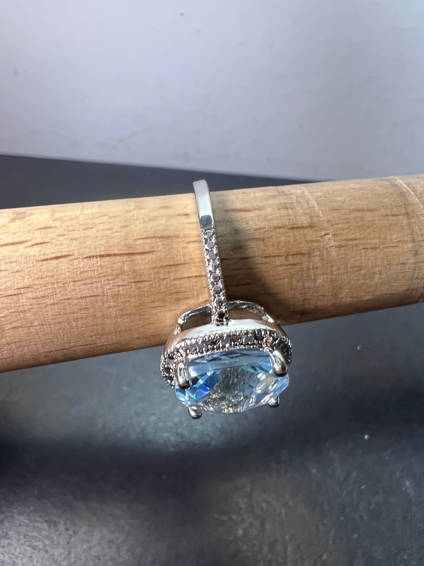 Victoria Townsend Blue Topaz & Rose Cut Diamonds 925 Sterling Silver halo Ring Size 9