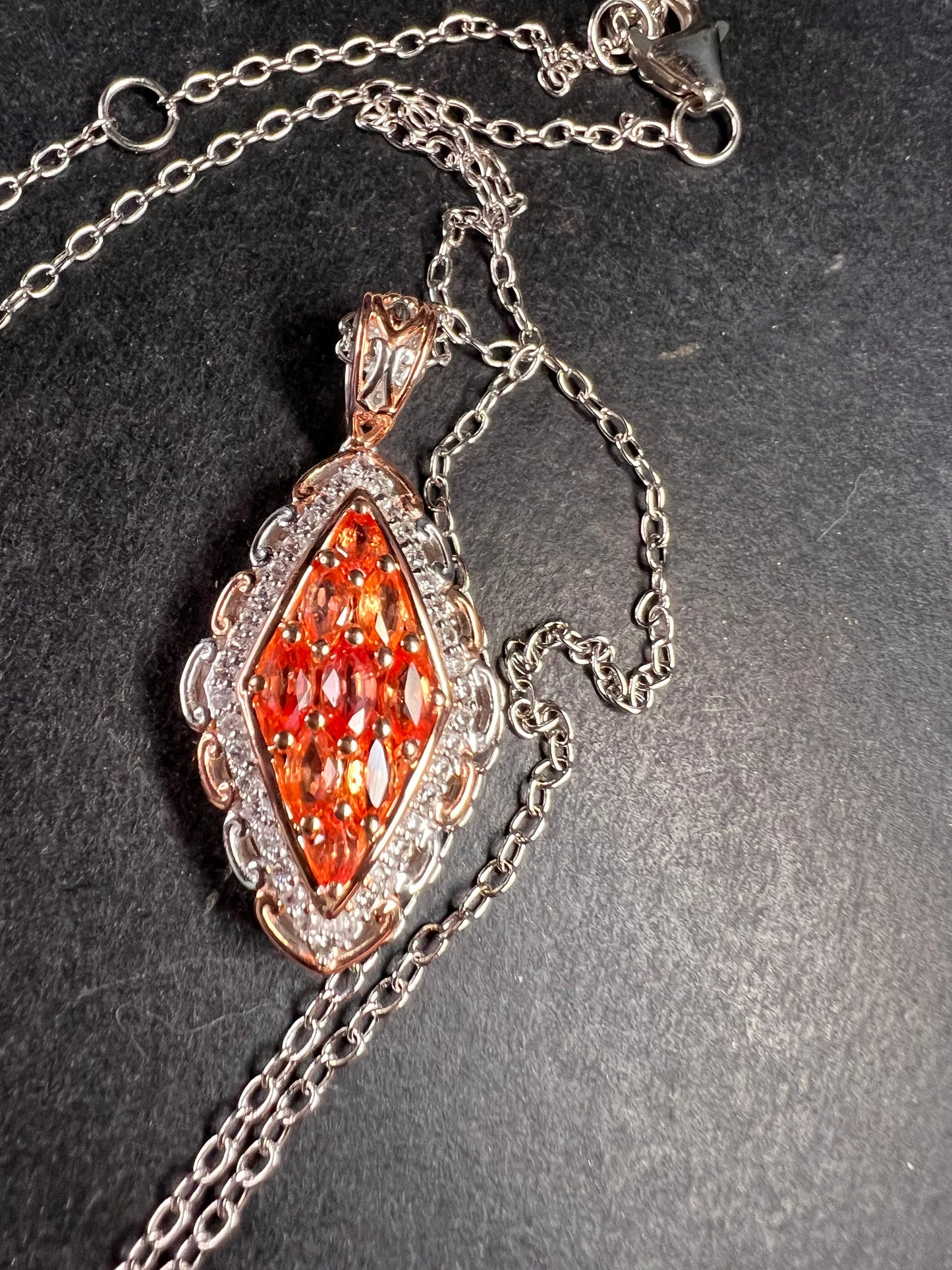 Padparadscha Sapphire Pendant | Sterling Silver Two-Tone | Gems by Valitutti