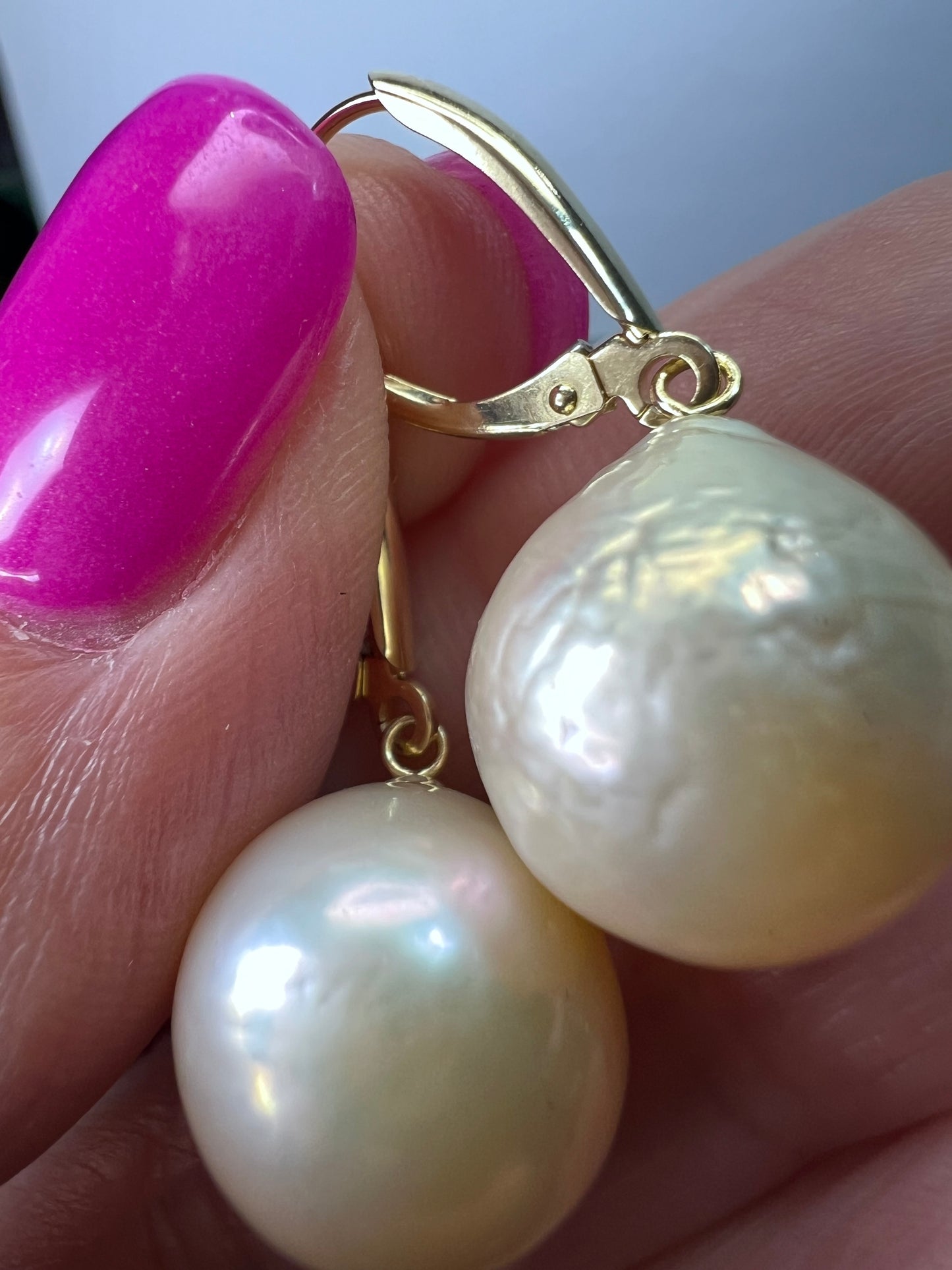 14k gold lever back pearl earrings