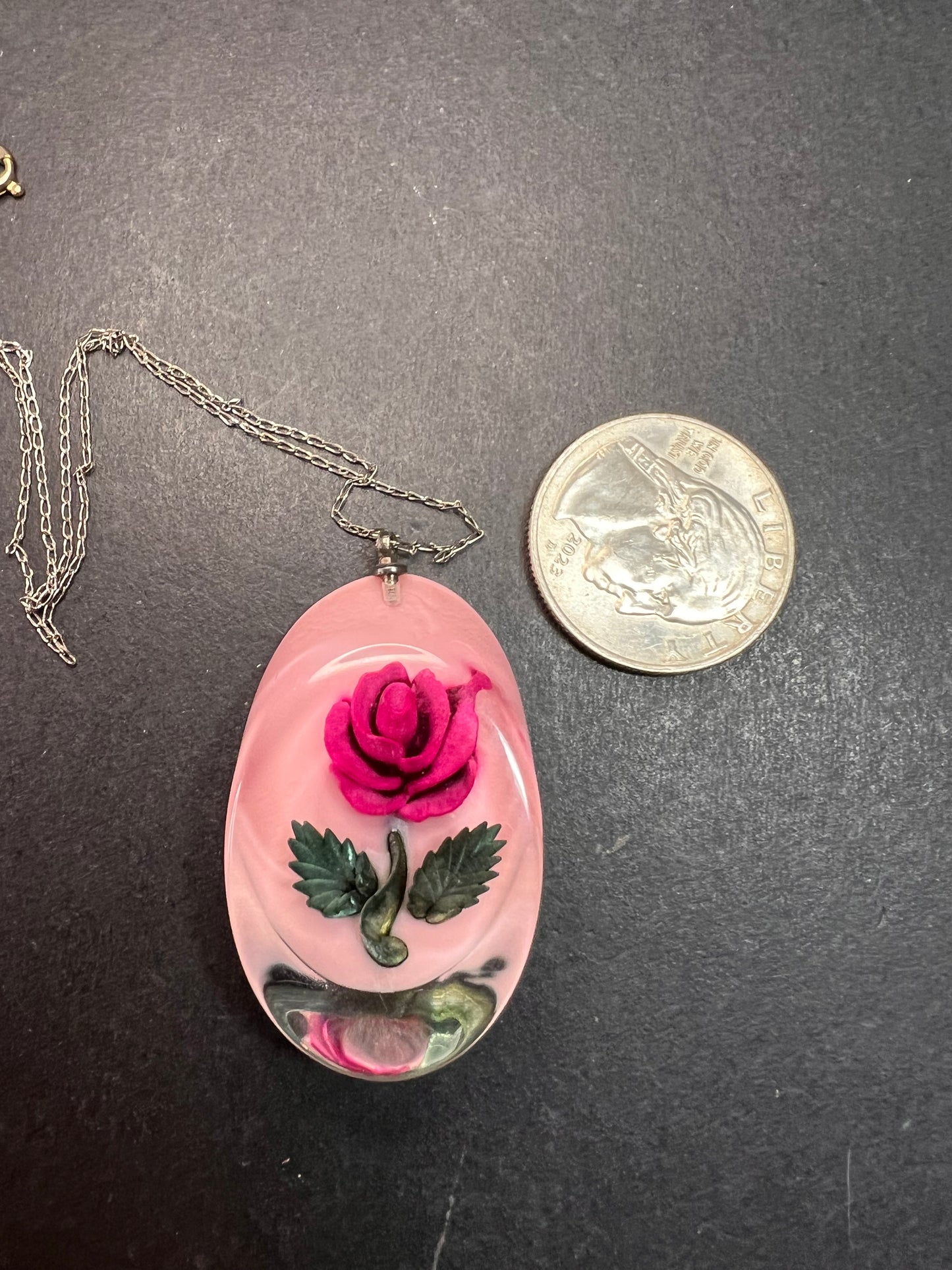 Vintage reversed rose carving lucite pendant
