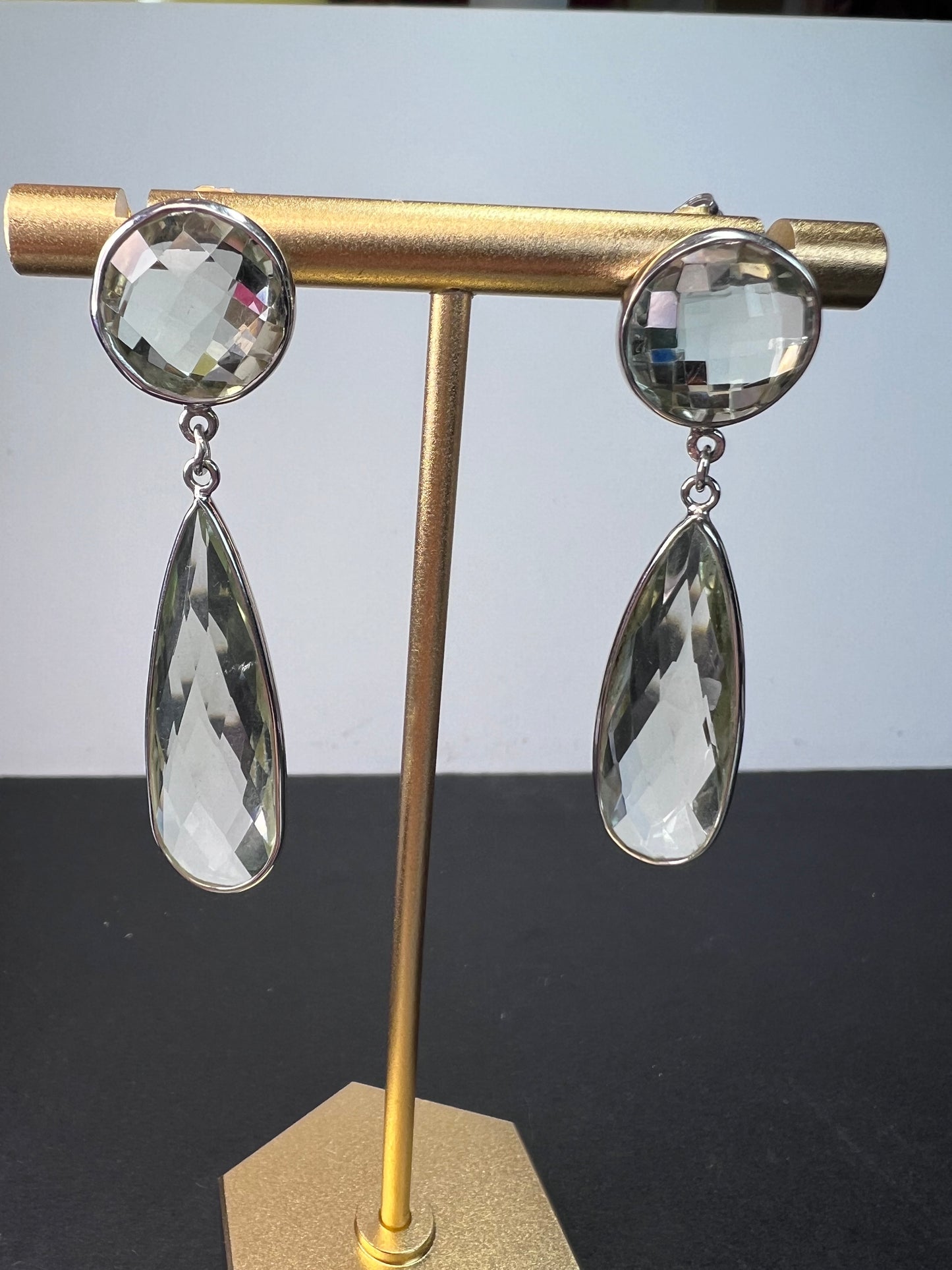 Green Prasiolite Rhodium Over Sterling Silver Dangle Earrings 30.00ctw